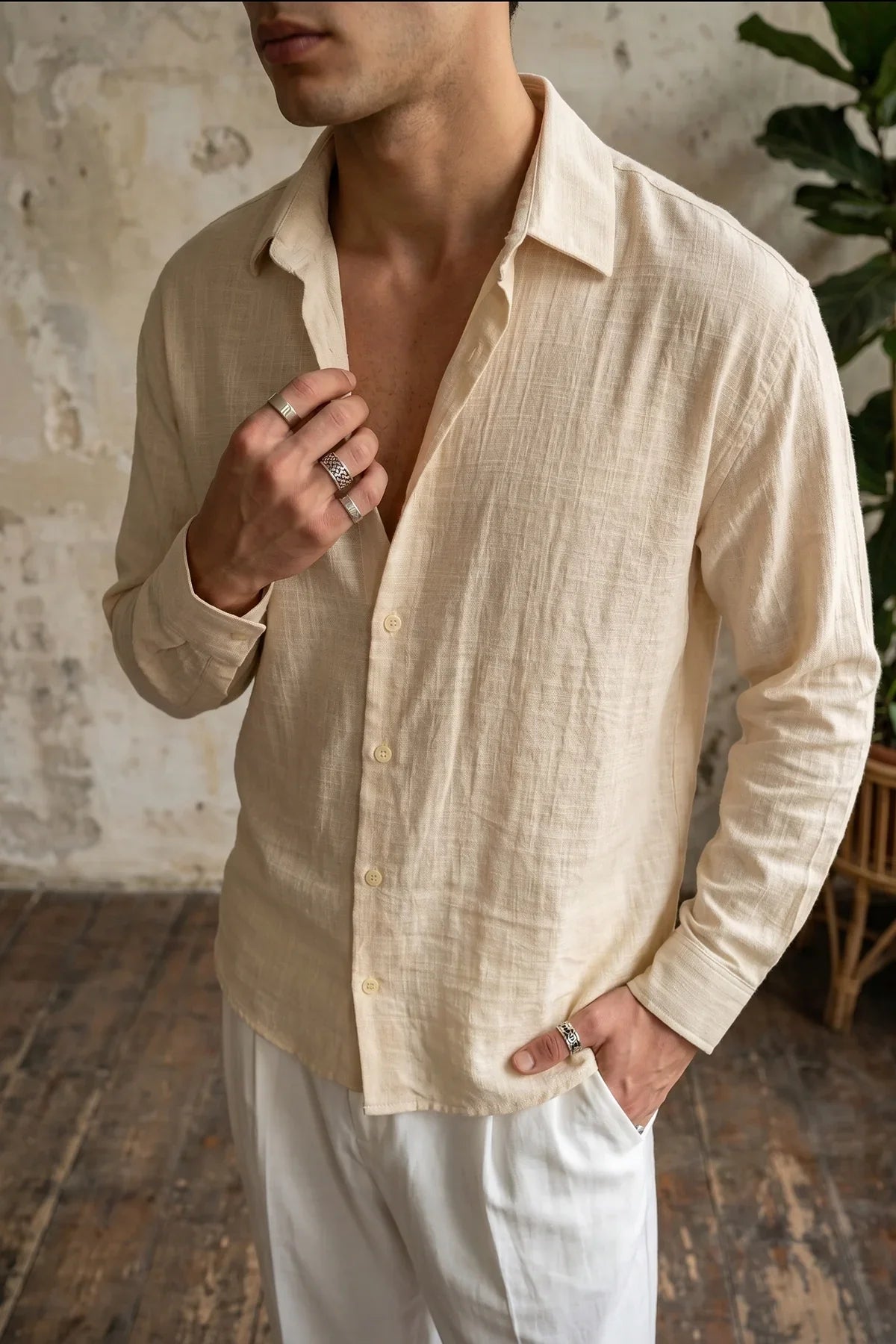 piana-100-cotton-kendinden-desenli-oversize-erkek-gomlek-yazlik-rahat-kesim-gomlek-27988 - Livio Ferri