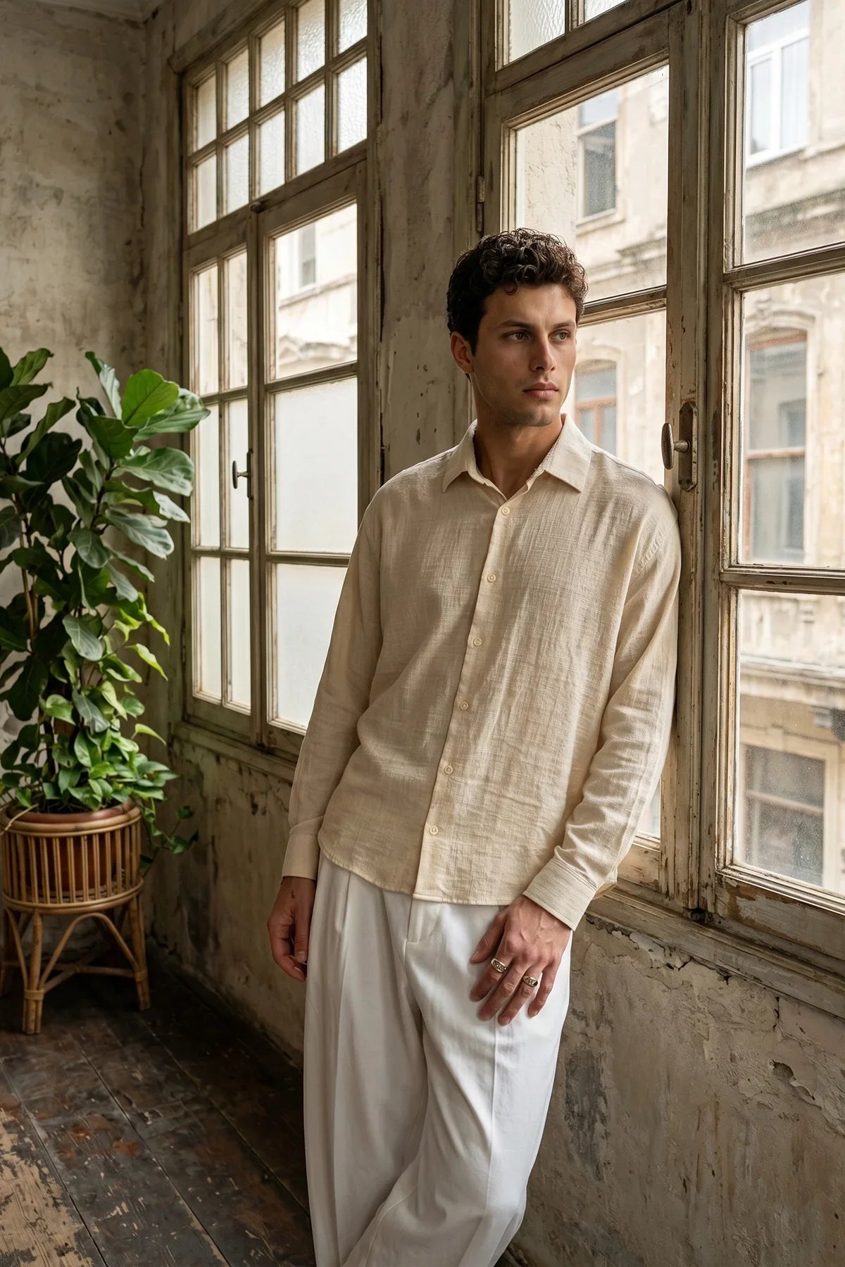piana-100-cotton-kendinden-desenli-oversize-erkek-gomlek-yazlik-rahat-kesim-gomlek-27990 - Livio Ferri
