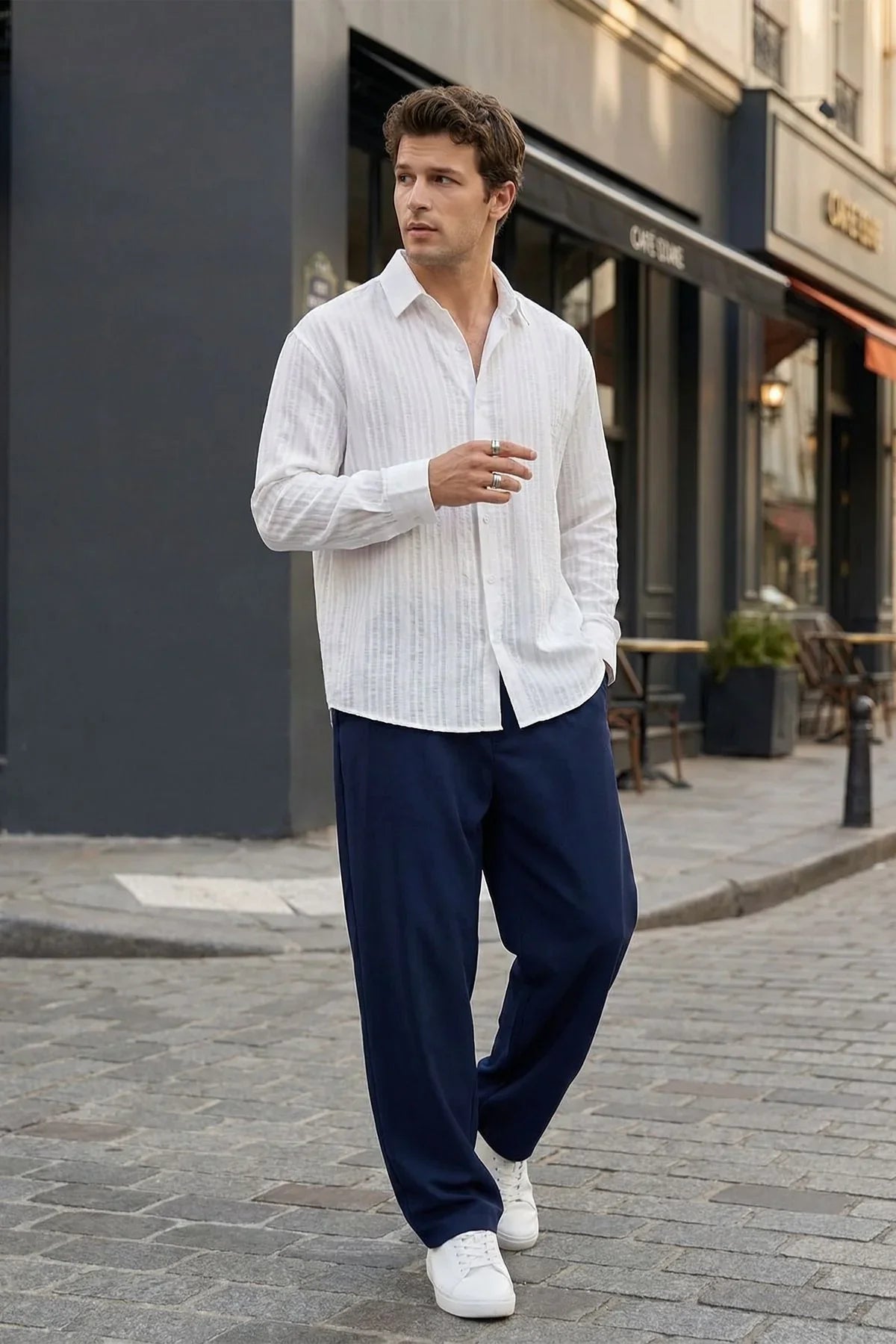 Portela Erkek %100 Pamuk Premium Oversize Erkek Gömlek - Livio Ferri