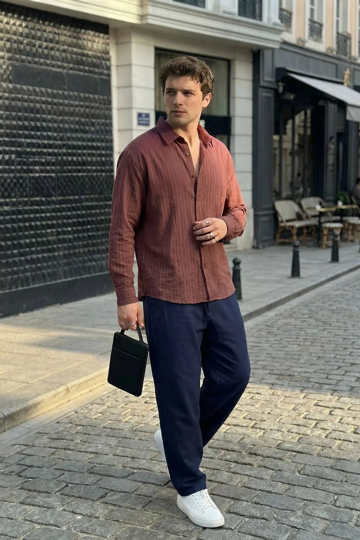 Portela Erkek %100 Pamuk Premium Oversize Erkek Gömlek - Livio Ferri