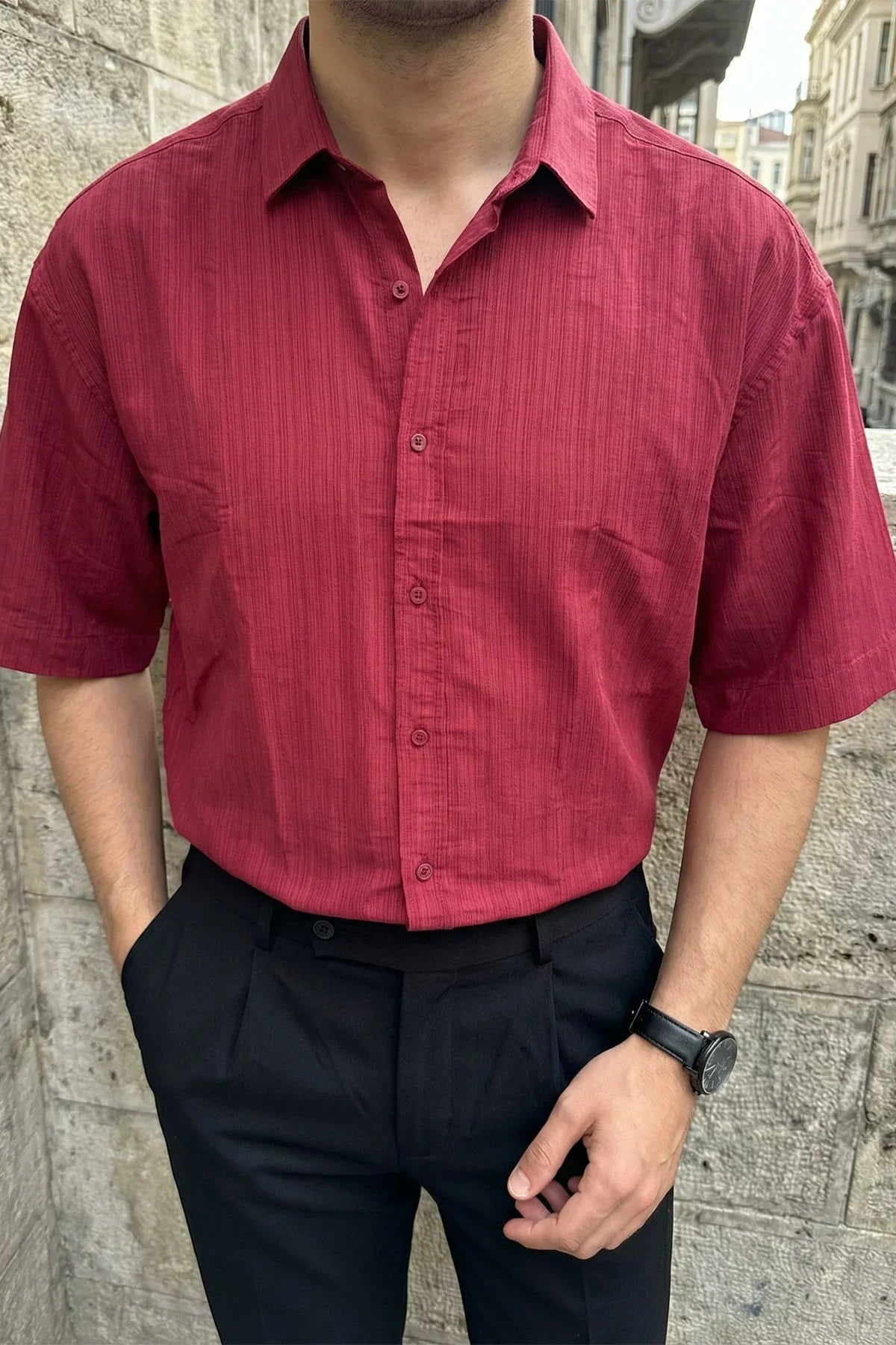 Saga Yüksek Kalite Modal Erkek Kısa Kol Gömlek Premium Dokulu - Livio Ferri