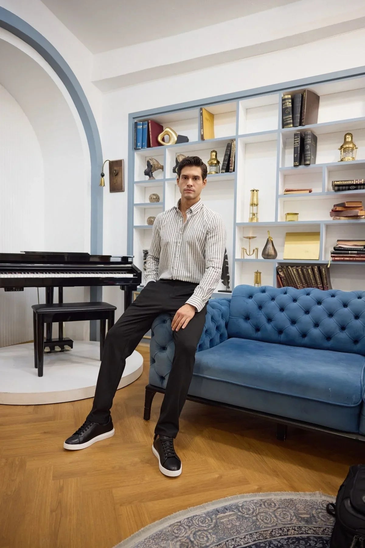 senoc-erkek-gomlek-modern-slim-fit-keten-gorunumlu-kalin-cizgili-24247 - Livio Ferri