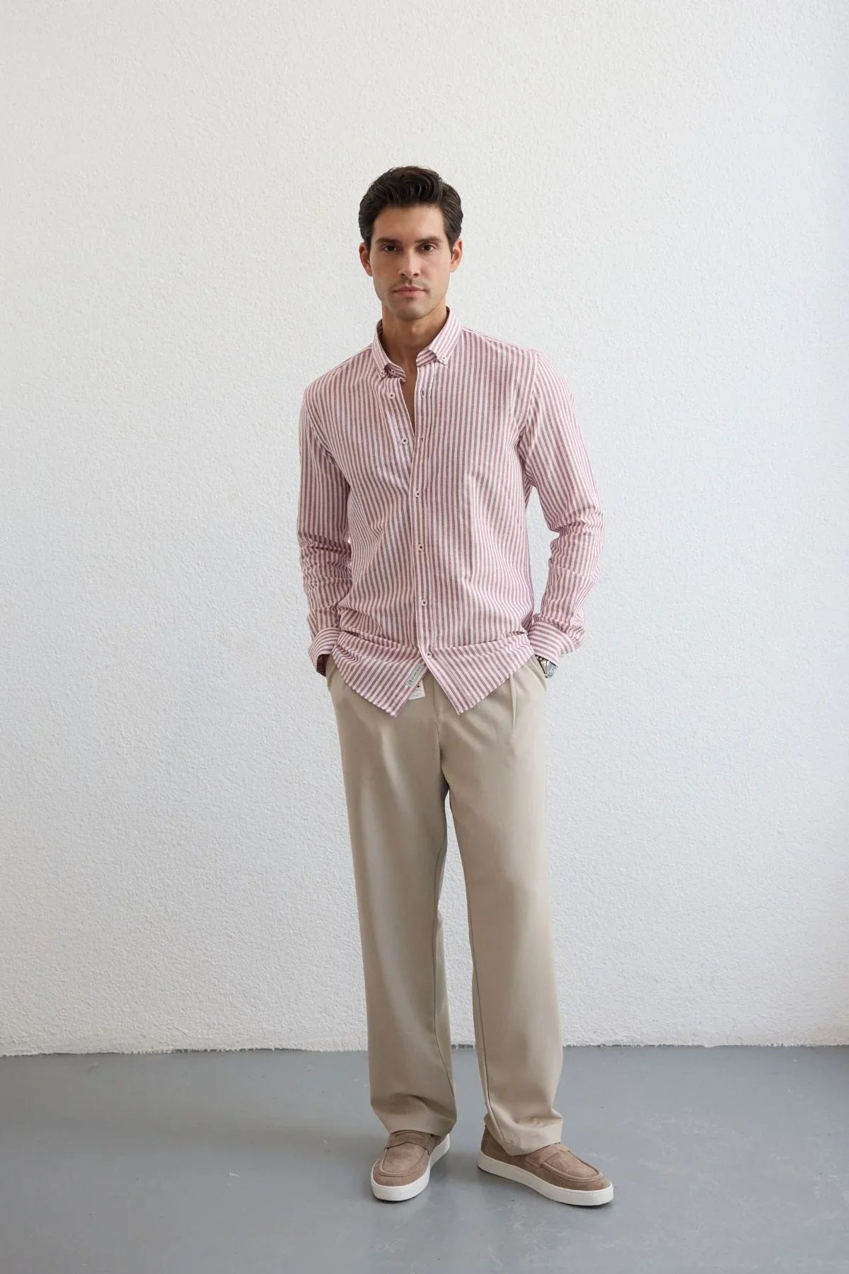 senoc-erkek-gomlek-modern-slim-fit-keten-gorunumlu-kalin-cizgili-24249 - Livio Ferri