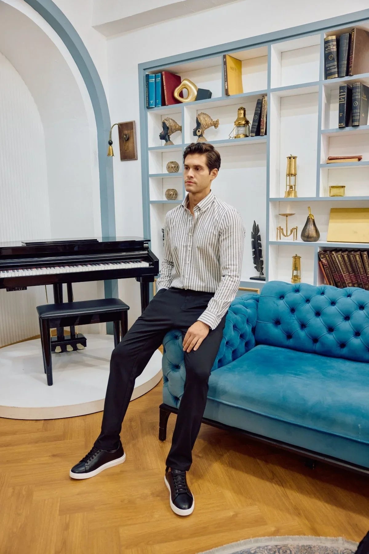 senoc-erkek-gomlek-modern-slim-fit-keten-gorunumlu-kalin-cizgili-24256 - Livio Ferri