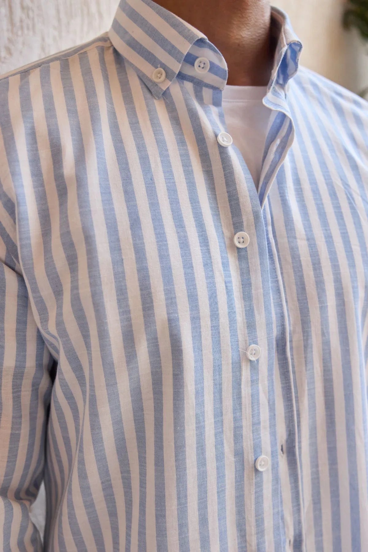 senoc-erkek-gomlek-modern-slim-fit-keten-gorunumlu-kalin-cizgili-24257 - Livio Ferri