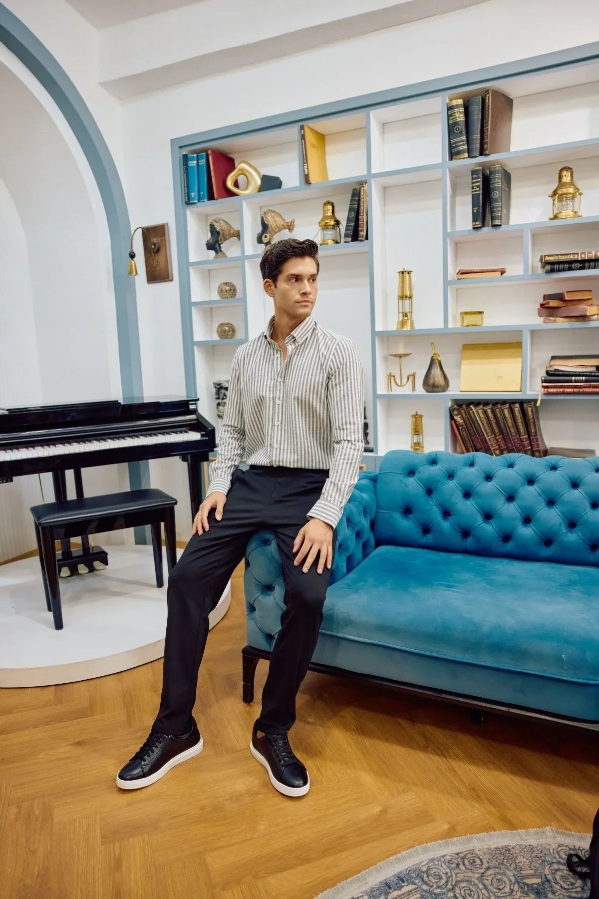 senoc-erkek-gomlek-modern-slim-fit-keten-gorunumlu-kalin-cizgili-24258 - Livio Ferri