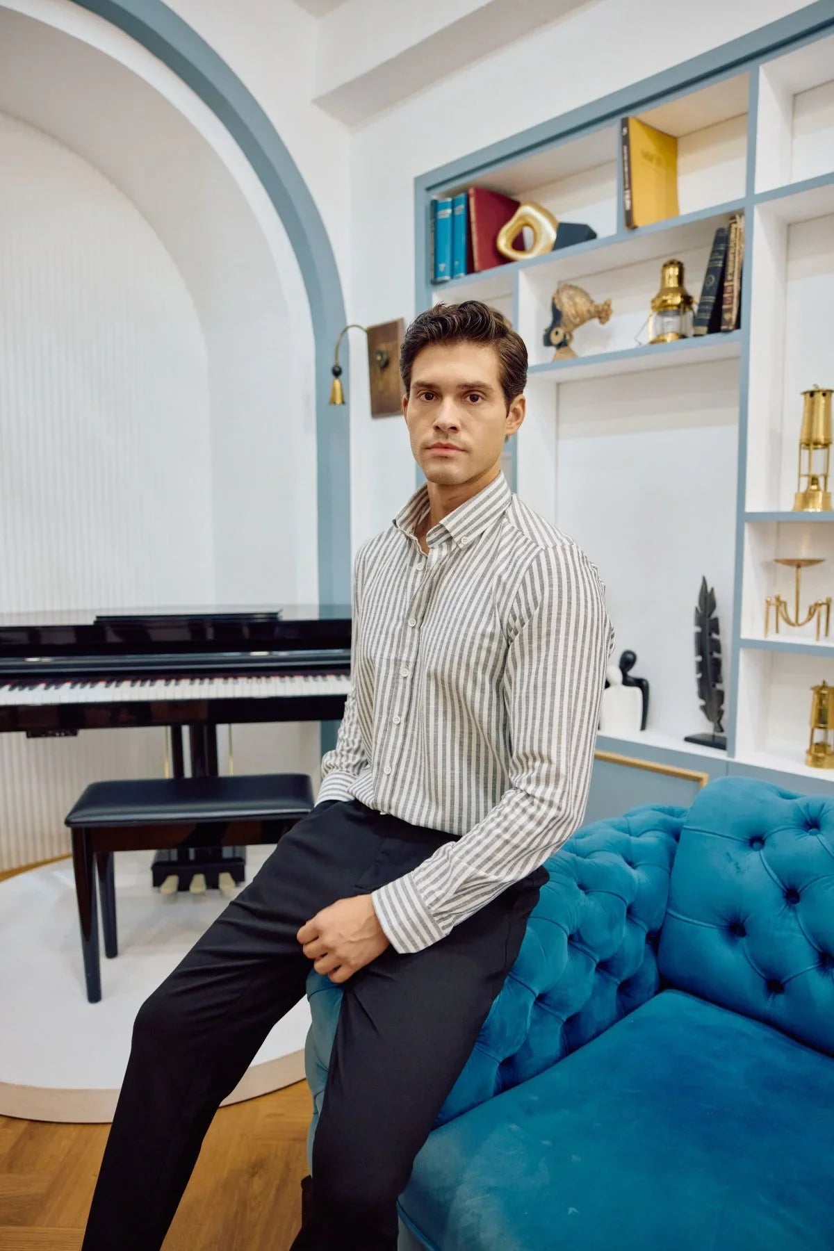 senoc-erkek-gomlek-modern-slim-fit-keten-gorunumlu-kalin-cizgili-24259 - Livio Ferri