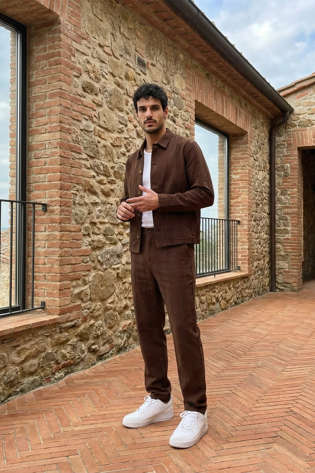 Talbot Premium Keten Desenli Düğmeli Ceket Pantolon Erkek Takım Relax Kalıp - Livio Ferri