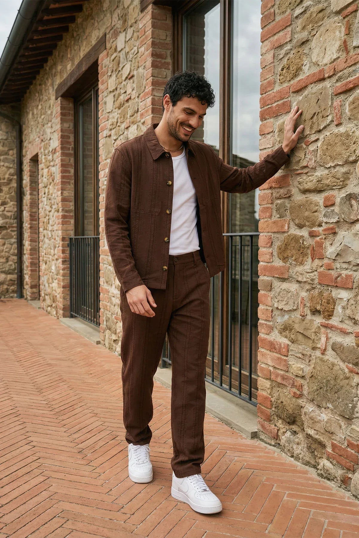 Talbot Premium Keten Desenli Düğmeli Ceket Pantolon Erkek Takım Relax Kalıp - Livio Ferri