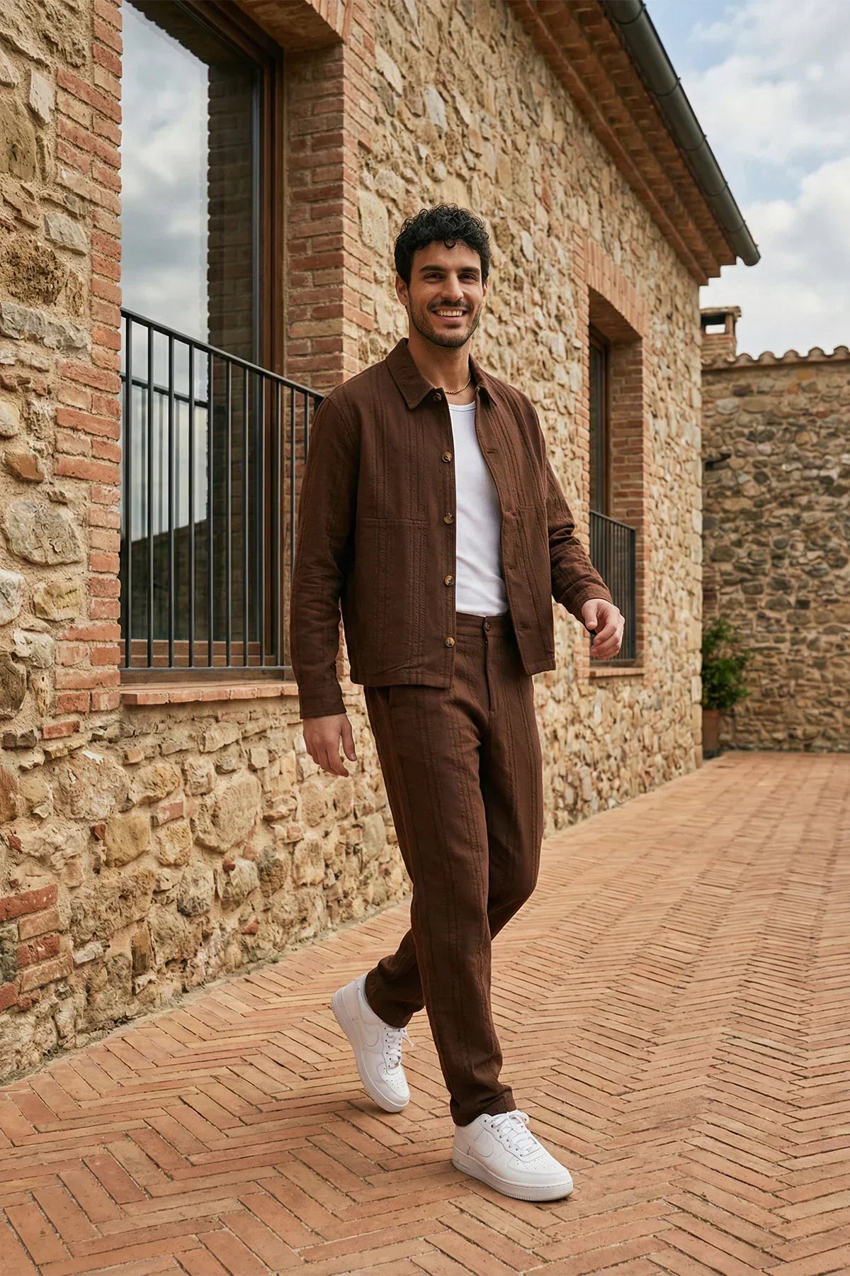 Talbot Premium Keten Desenli Düğmeli Ceket Pantolon Erkek Takım Relax Kalıp - Livio Ferri