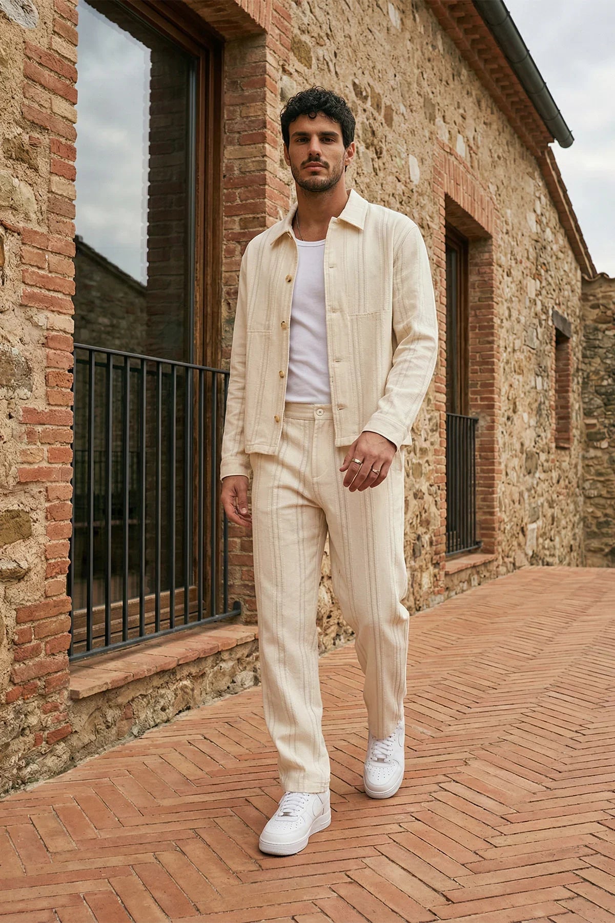 Talbot Premium Keten Desenli Düğmeli Ceket Pantolon Erkek Takım Relax Kalıp - Livio Ferri