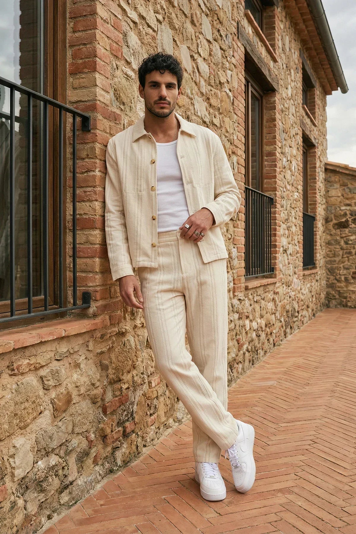 Talbot Premium Keten Desenli Düğmeli Ceket Pantolon Erkek Takım Relax Kalıp - Livio Ferri