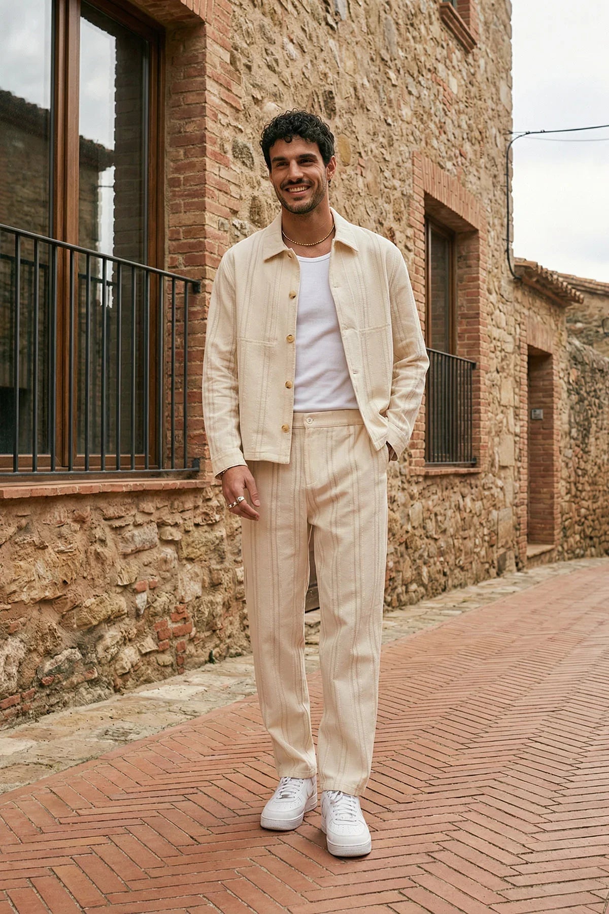 Talbot Premium Keten Desenli Düğmeli Ceket Pantolon Erkek Takım Relax Kalıp - Livio Ferri
