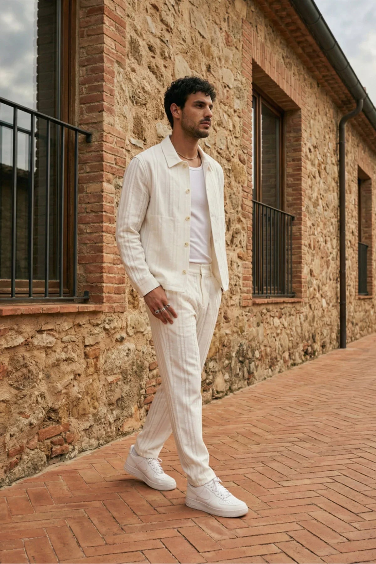Talbot Premium Keten Desenli Düğmeli Ceket Pantolon Erkek Takım Relax Kalıp - Livio Ferri