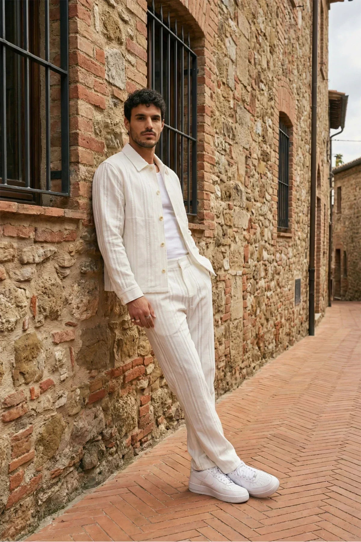 Talbot Premium Keten Desenli Düğmeli Ceket Pantolon Erkek Takım Relax Kalıp - Livio Ferri