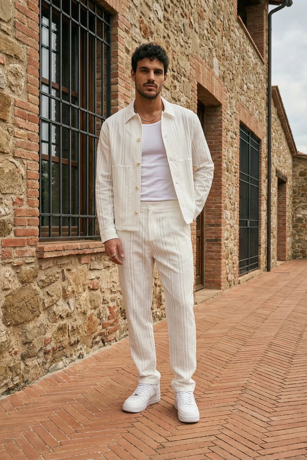 Talbot Premium Keten Desenli Düğmeli Ceket Pantolon Erkek Takım Relax Kalıp - Livio Ferri