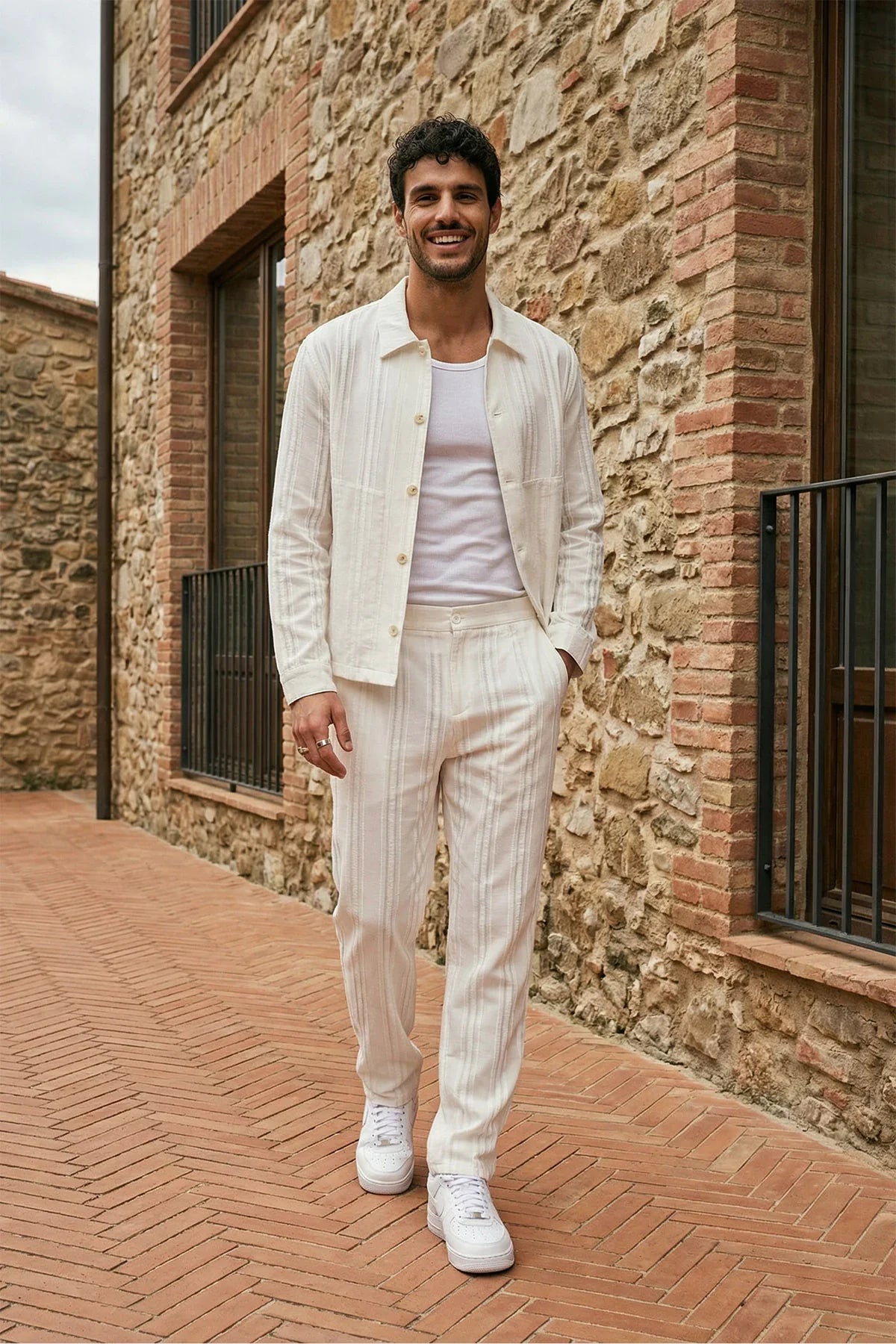 Talbot Premium Keten Desenli Düğmeli Ceket Pantolon Erkek Takım Relax Kalıp - Livio Ferri