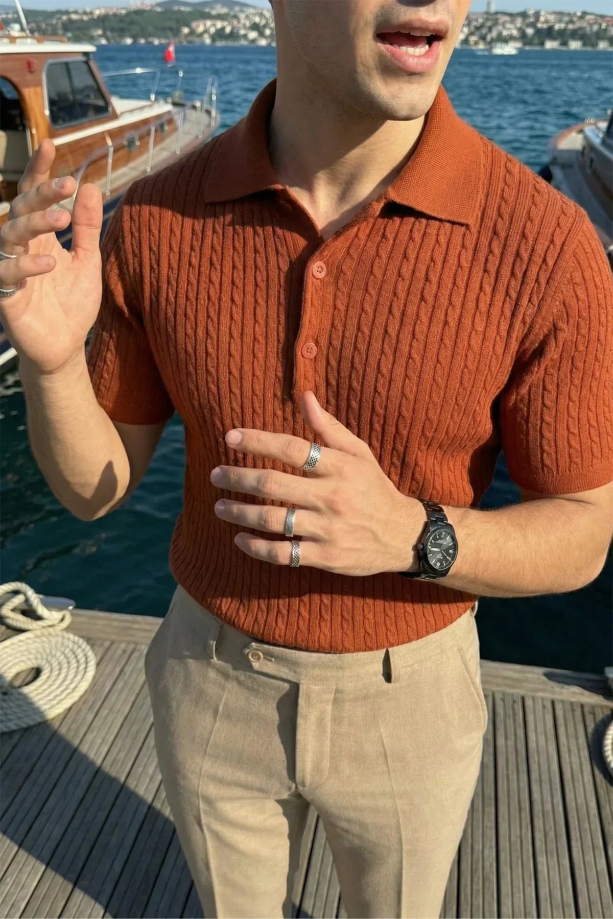 Tangi Premium Pamuk Slim Fit Polo Yaka Erkek Triko Tişört - Livio Ferri