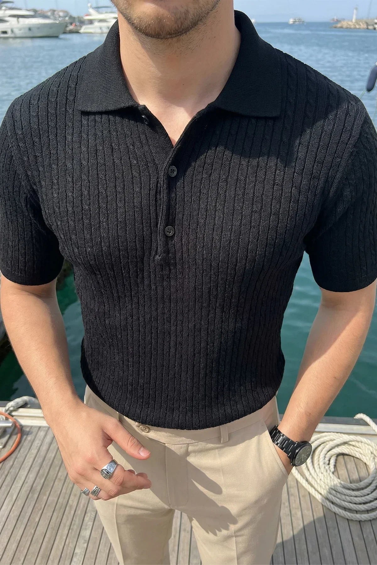 Tangi Premium Pamuk Slim Fit Polo Yaka Erkek Triko Tişört - Livio Ferri