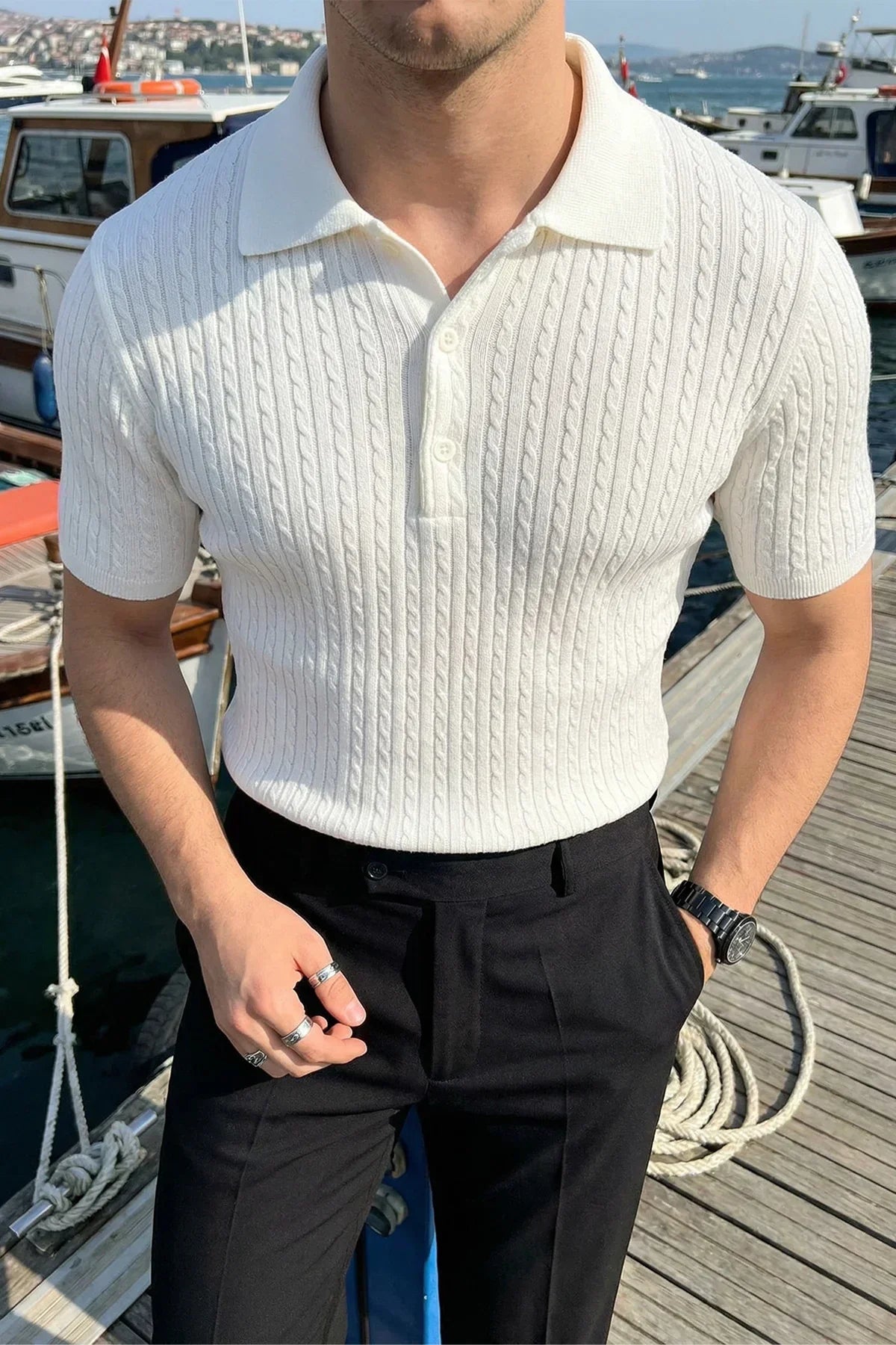 Tangi Premium Pamuk Slim Fit Polo Yaka Erkek Triko Tişört - Livio Ferri
