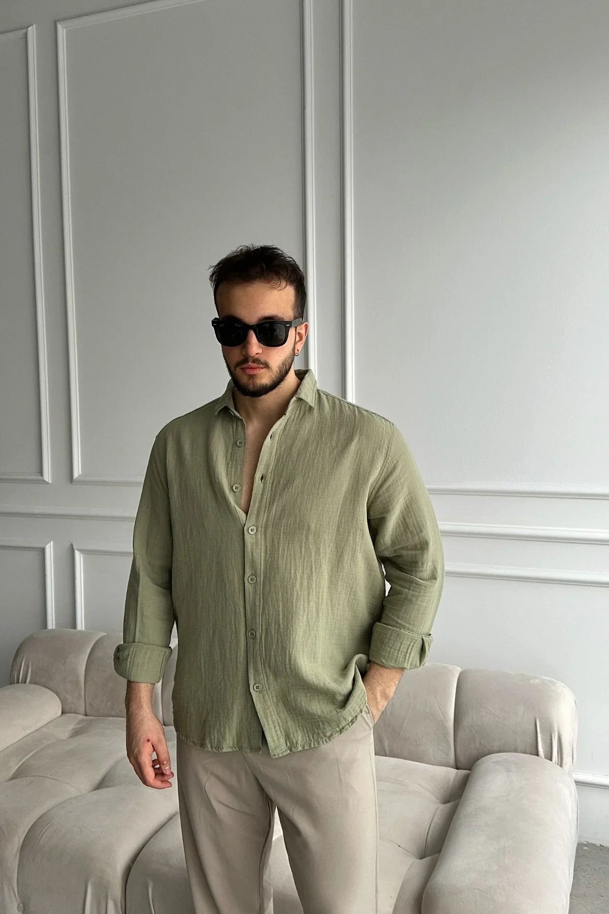 tap-erkek-oversize-pamuk-gomlek-22156 - Livio Ferri