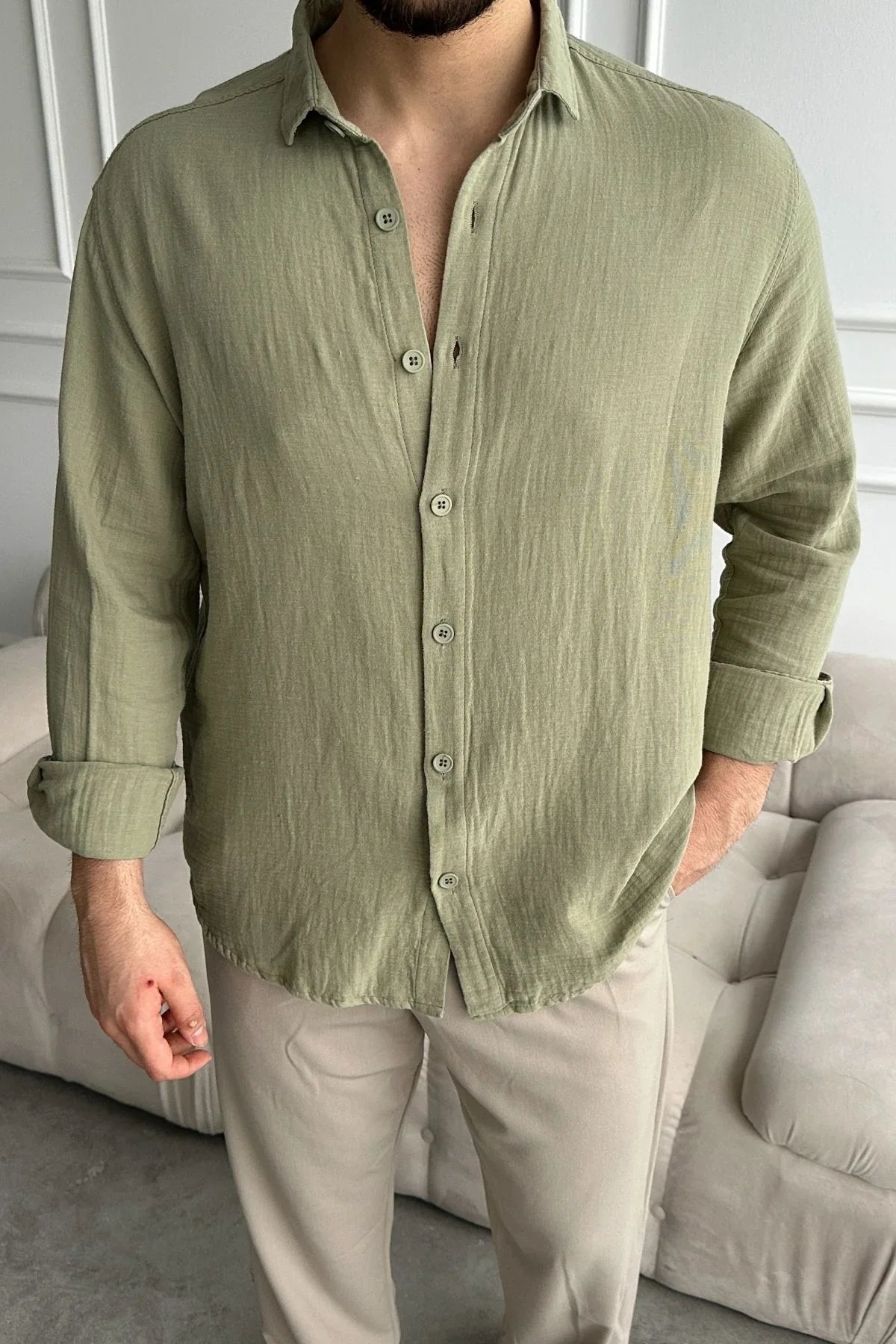 tap-erkek-oversize-pamuk-gomlek-22160 - Livio Ferri