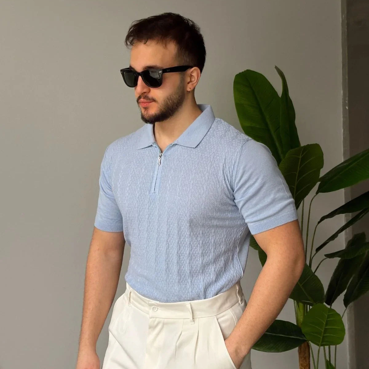 tinda-erkek-polo-yaka-pamuk-desenli-ince-triko-tisort-21059 - Livio Ferri