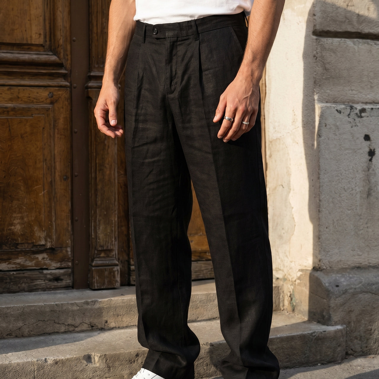 Tirva Keten Baggy Bol Paça Erkek Pantolon