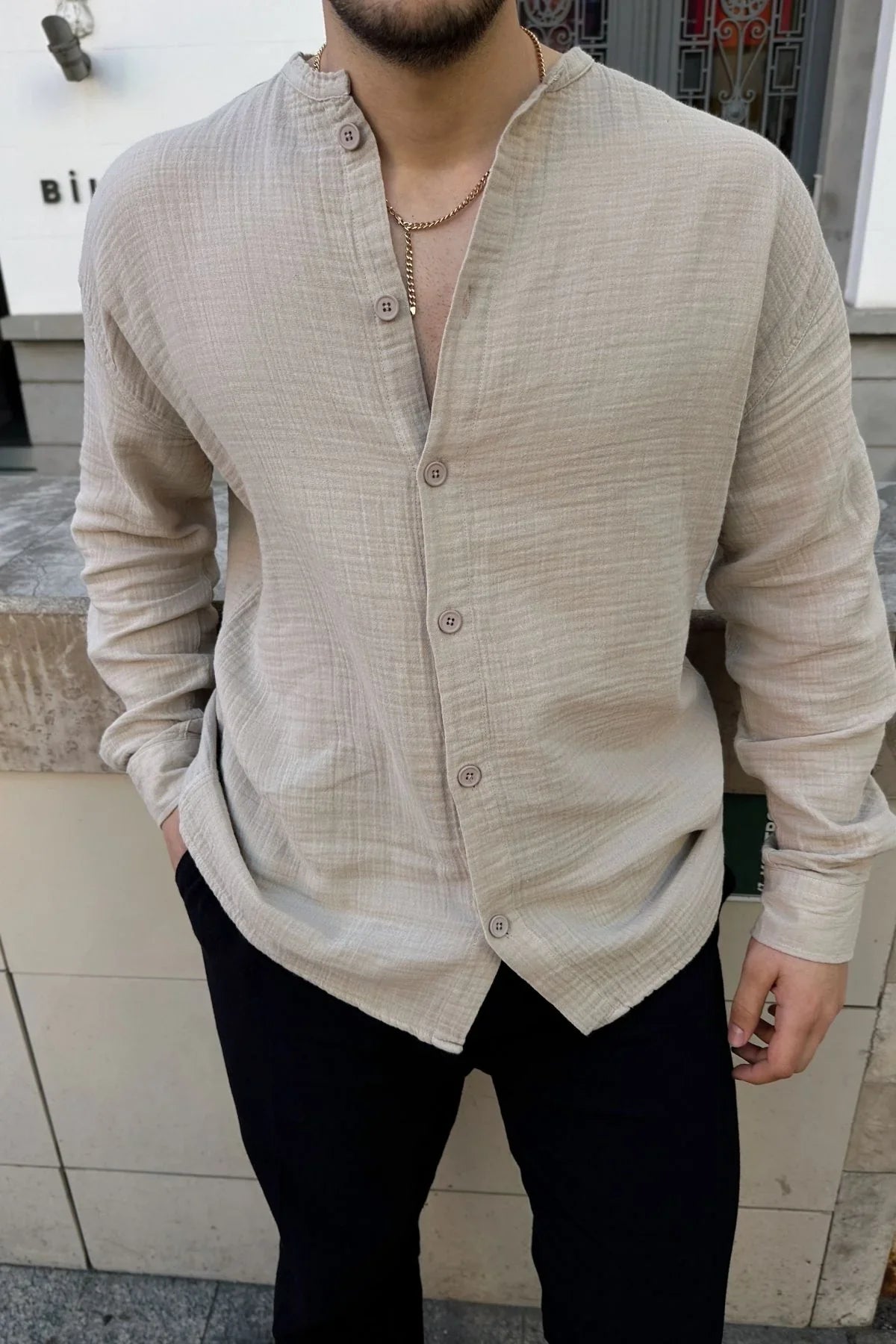 tokma-erkek-yazlik-pamuk-gomlek-hakim-yaka-dugmeli-rahat-kalip-22555 - Livio Ferri