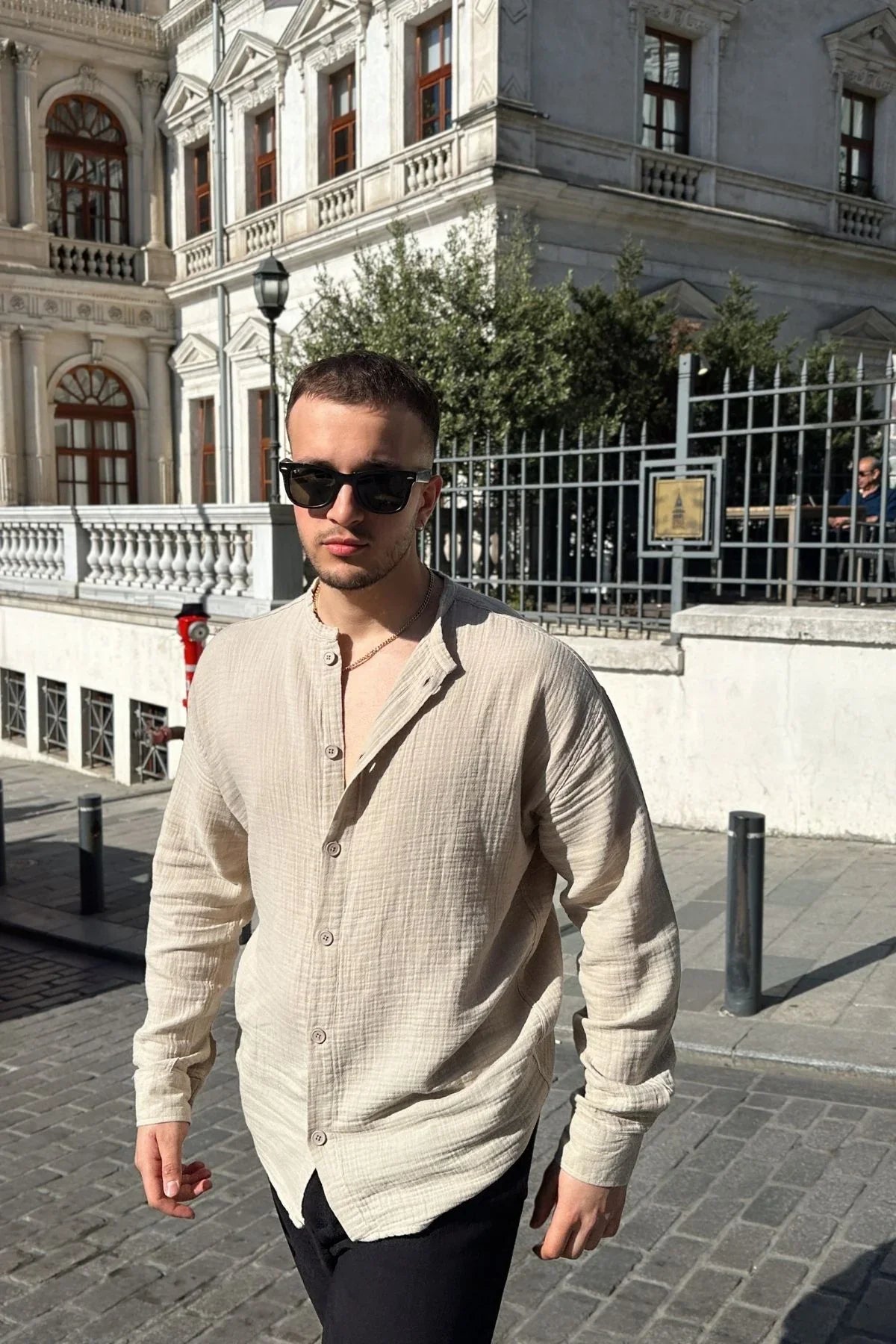 tokma-erkek-yazlik-pamuk-gomlek-hakim-yaka-dugmeli-rahat-kalip-22556 - Livio Ferri