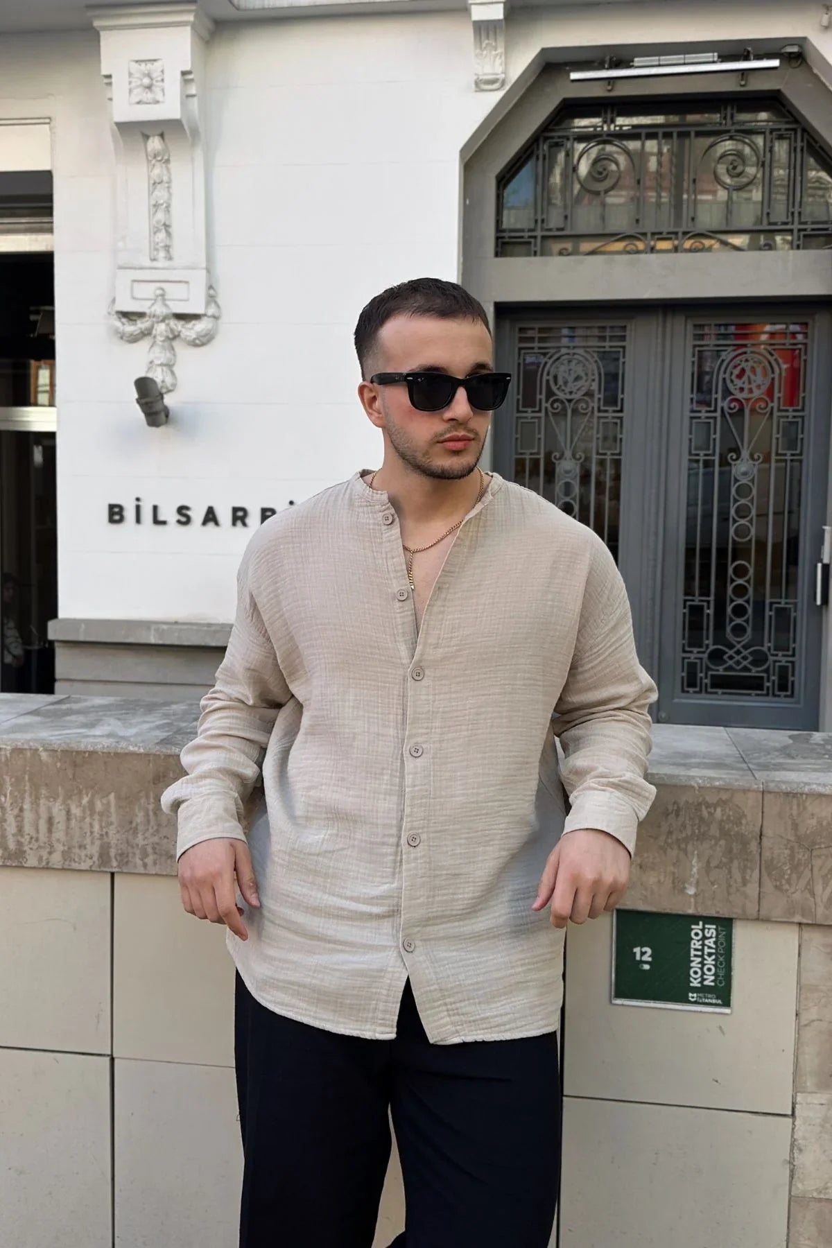 tokma-erkek-yazlik-pamuk-gomlek-hakim-yaka-dugmeli-rahat-kalip-22557 - Livio Ferri