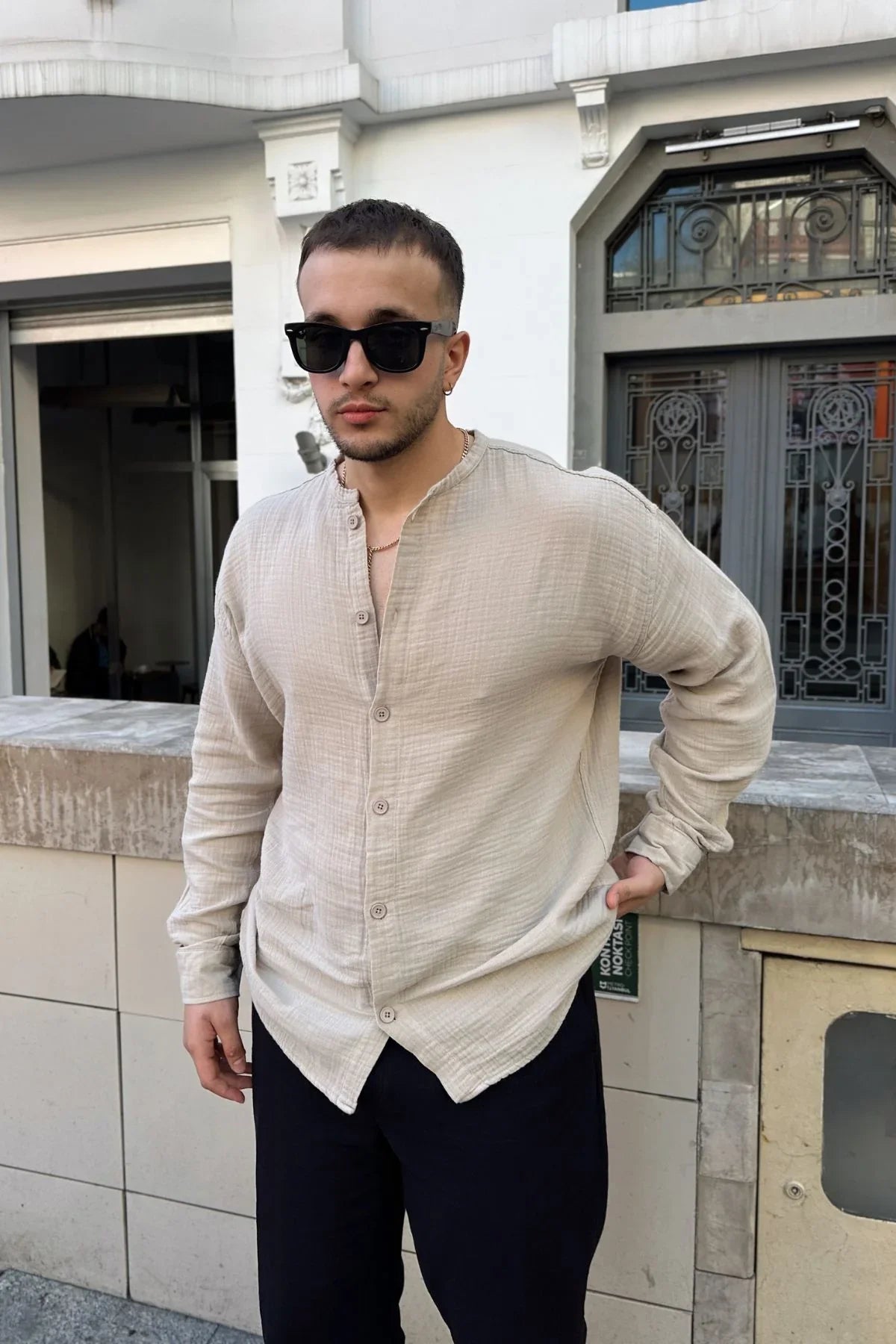 tokma-erkek-yazlik-pamuk-gomlek-hakim-yaka-dugmeli-rahat-kalip-22558 - Livio Ferri