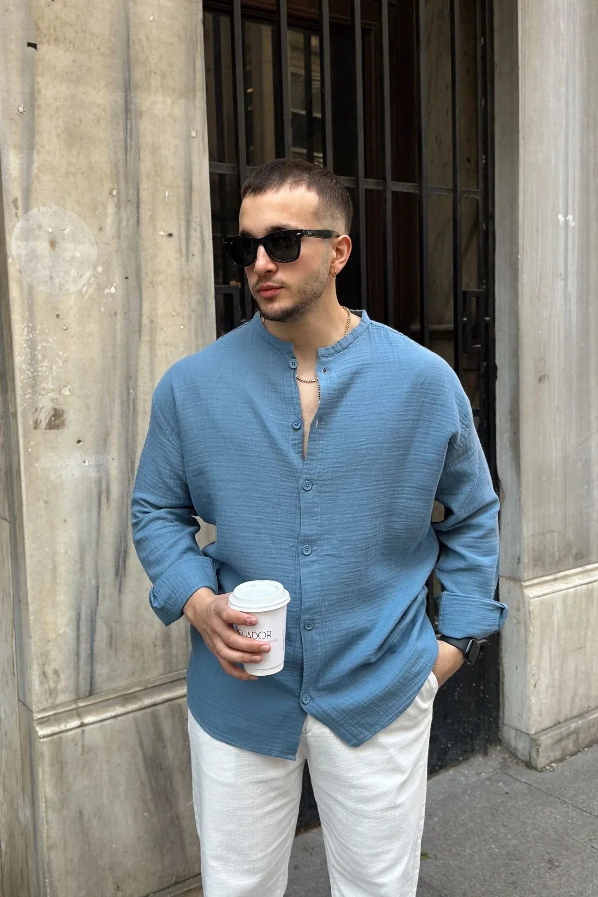 tokma-erkek-yazlik-pamuk-gomlek-hakim-yaka-dugmeli-rahat-kalip-22560 - Livio Ferri