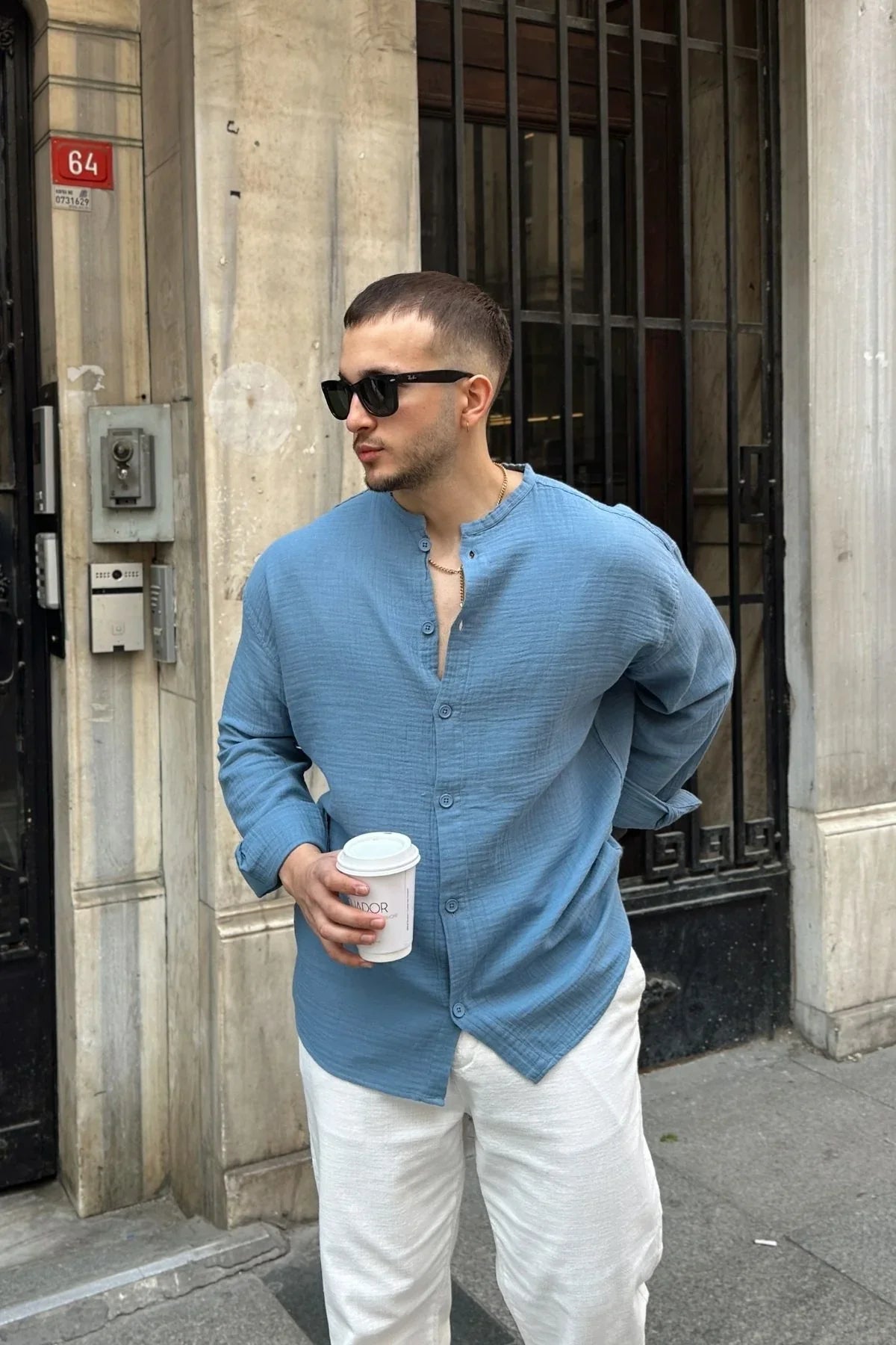 tokma-erkek-yazlik-pamuk-gomlek-hakim-yaka-dugmeli-rahat-kalip-22561 - Livio Ferri