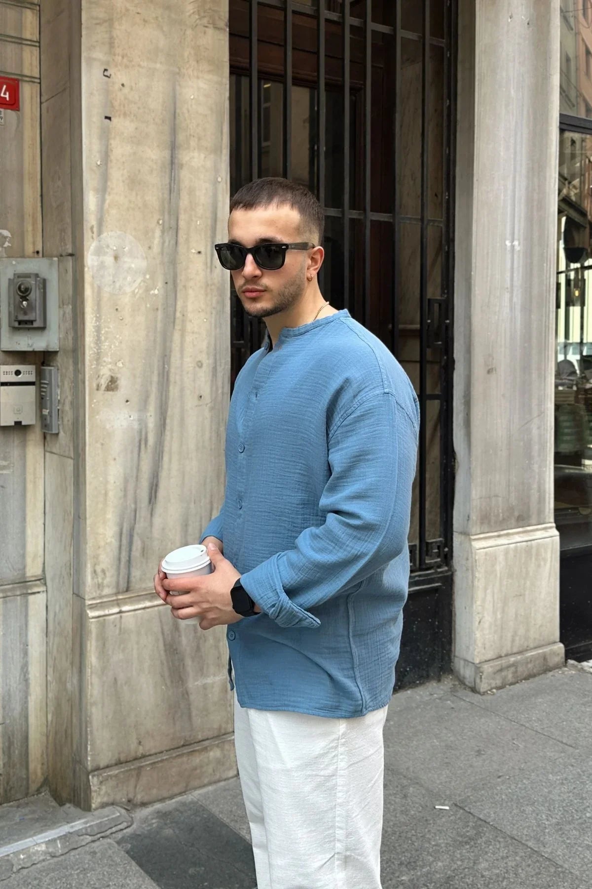 tokma-erkek-yazlik-pamuk-gomlek-hakim-yaka-dugmeli-rahat-kalip-22562 - Livio Ferri