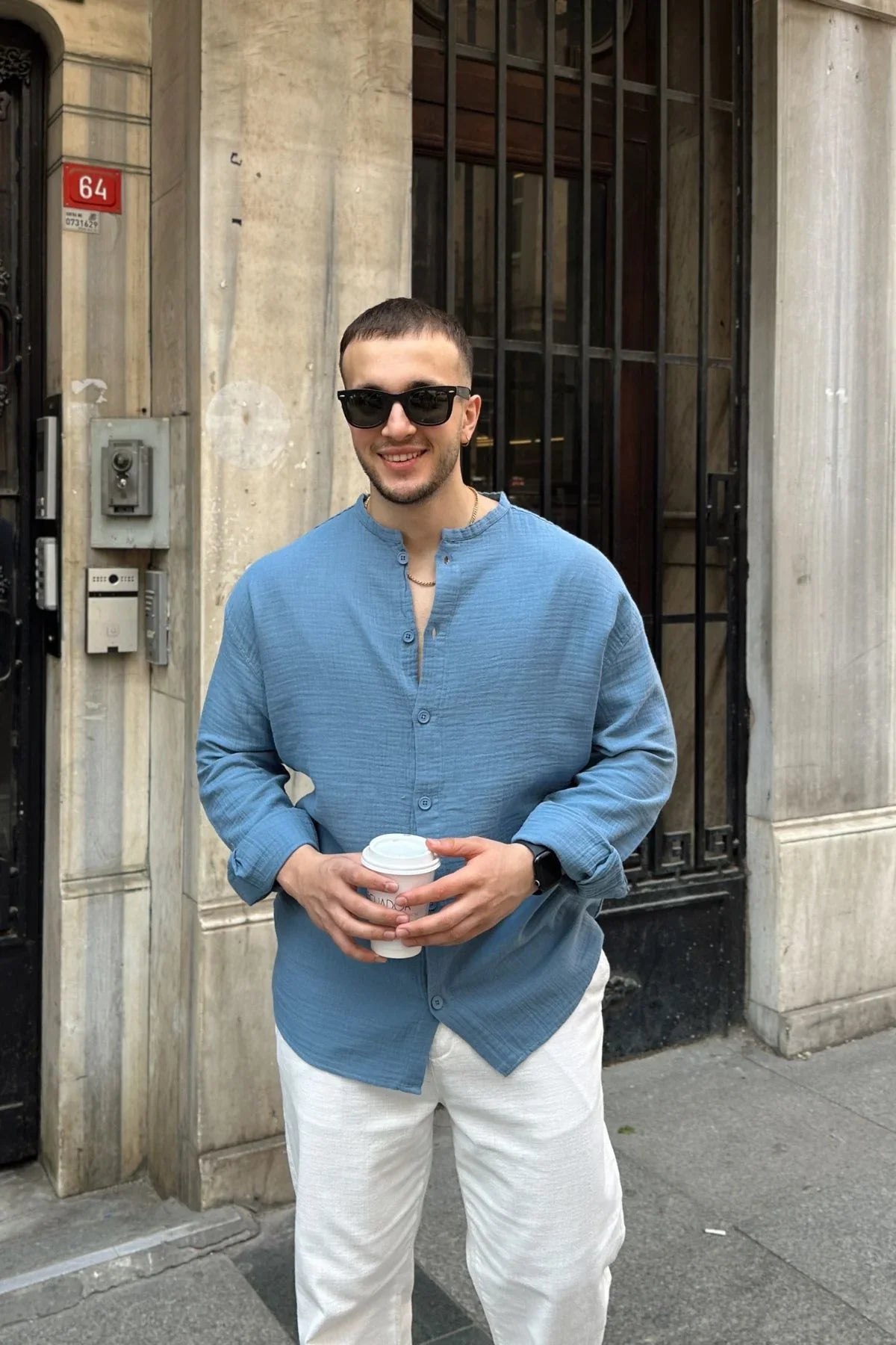 tokma-erkek-yazlik-pamuk-gomlek-hakim-yaka-dugmeli-rahat-kalip-22563 - Livio Ferri