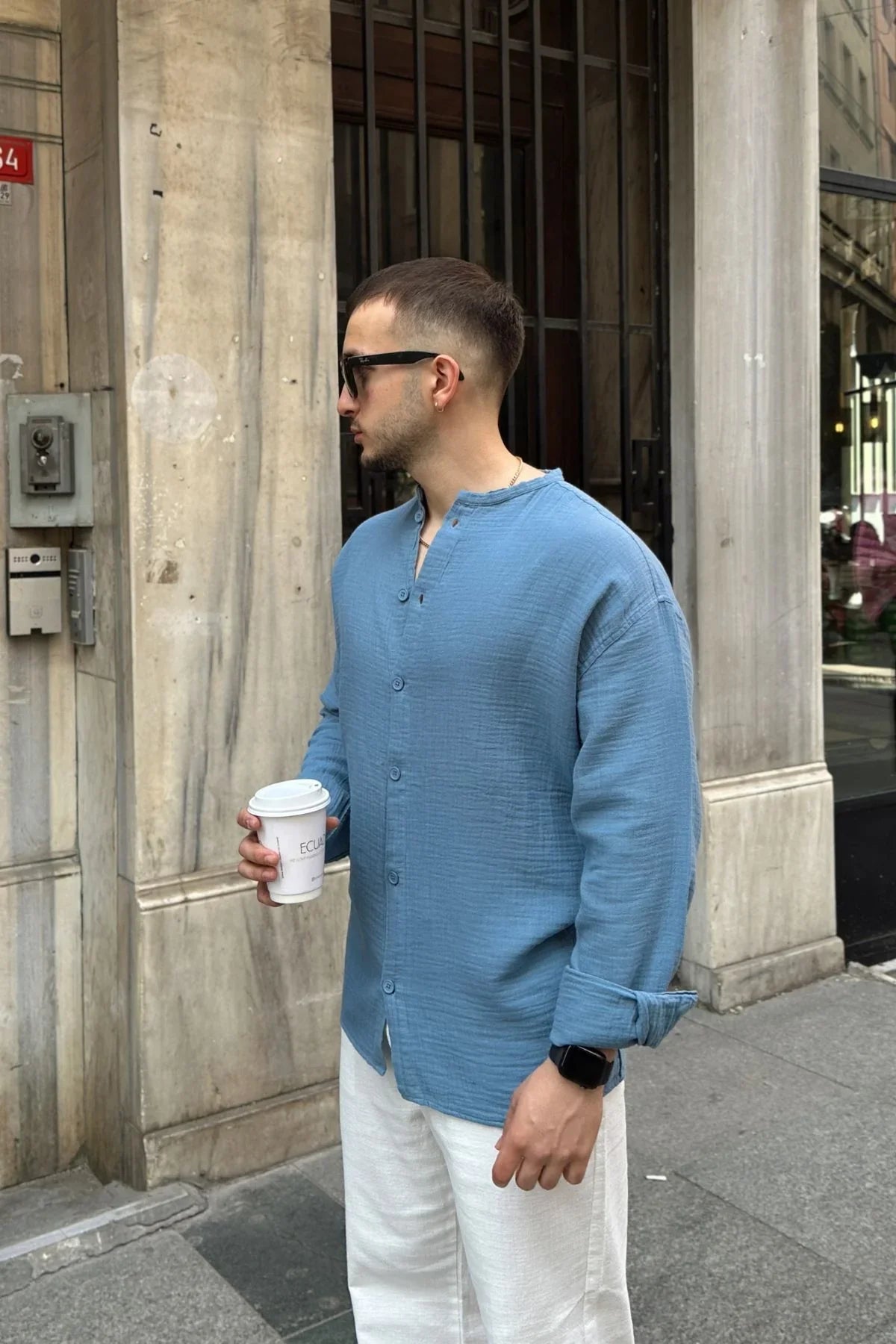 tokma-erkek-yazlik-pamuk-gomlek-hakim-yaka-dugmeli-rahat-kalip-22564 - Livio Ferri