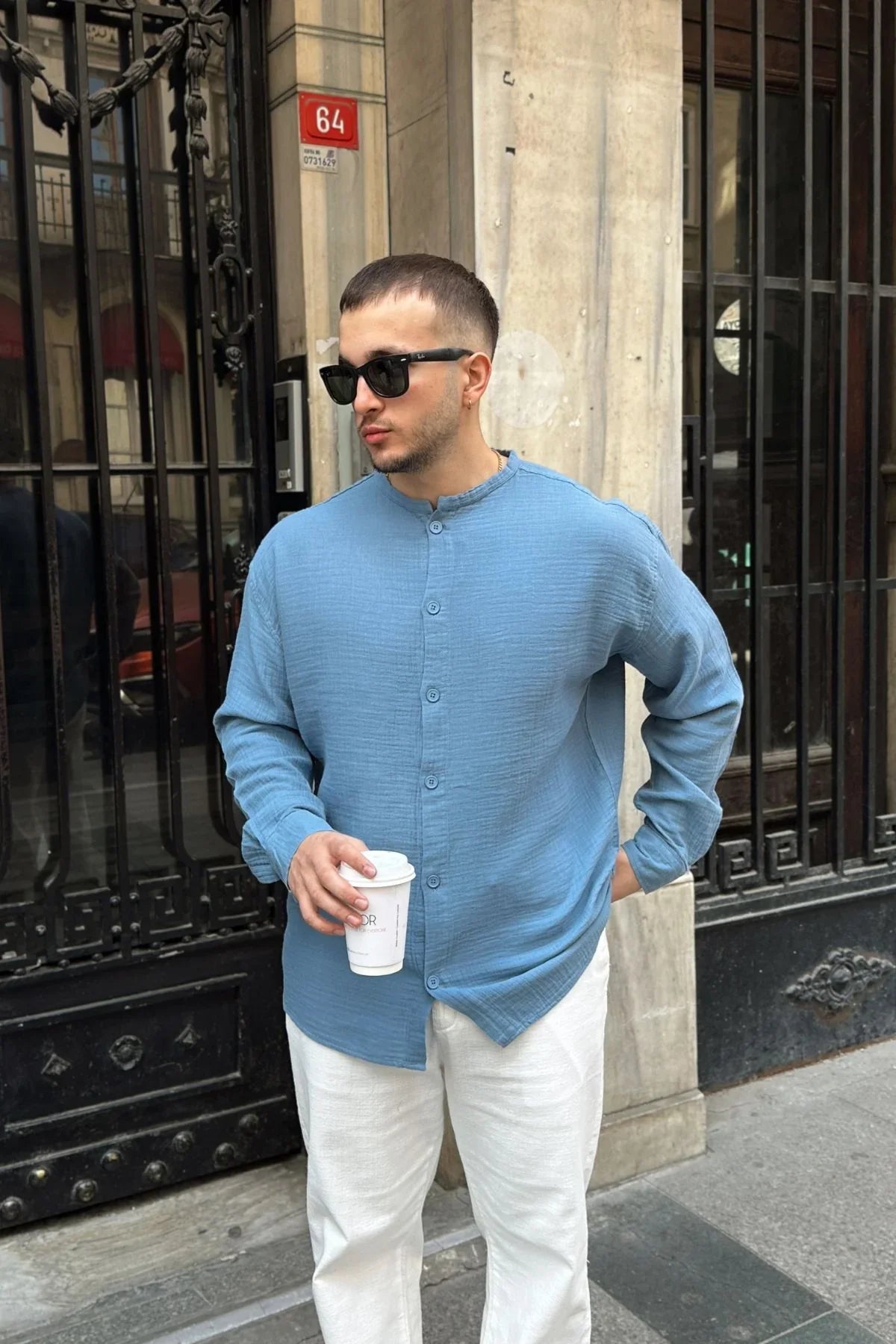 tokma-erkek-yazlik-pamuk-gomlek-hakim-yaka-dugmeli-rahat-kalip-22565 - Livio Ferri