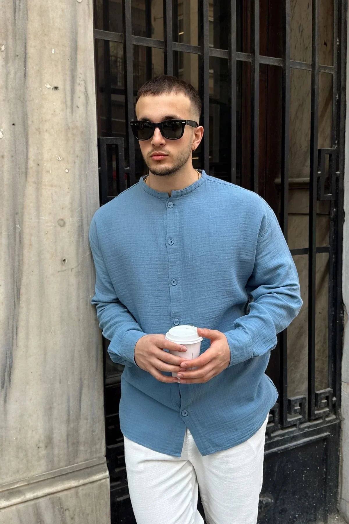 tokma-erkek-yazlik-pamuk-gomlek-hakim-yaka-dugmeli-rahat-kalip-22566 - Livio Ferri