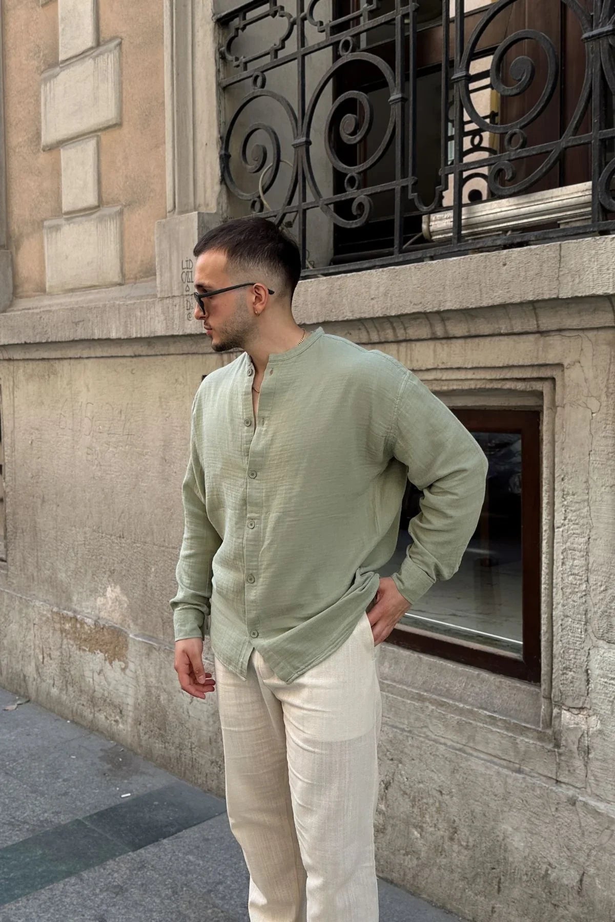 tokma-erkek-yazlik-pamuk-gomlek-hakim-yaka-dugmeli-rahat-kalip-22568 - Livio Ferri