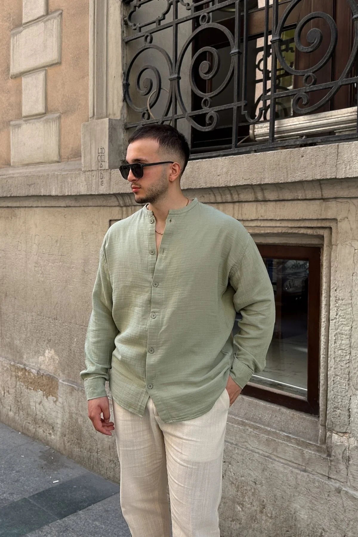 tokma-erkek-yazlik-pamuk-gomlek-hakim-yaka-dugmeli-rahat-kalip-22569 - Livio Ferri