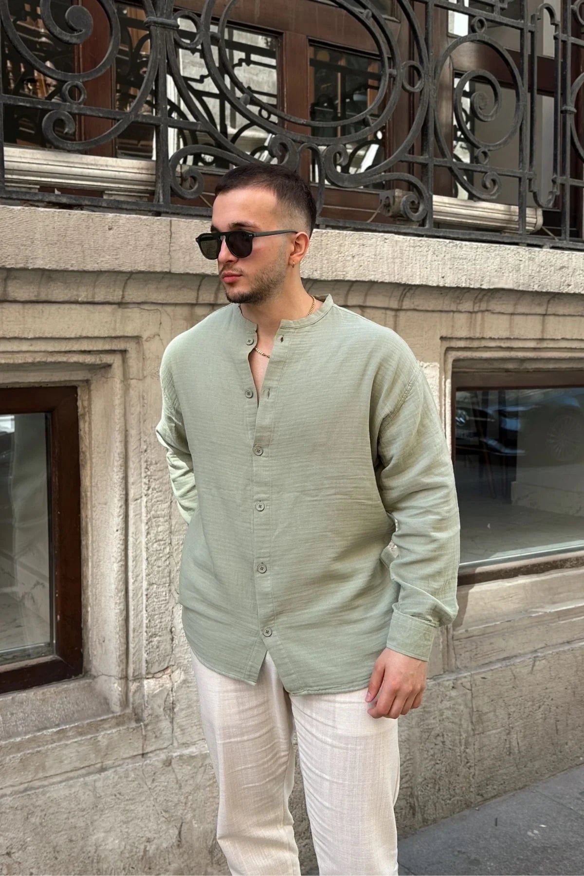 tokma-erkek-yazlik-pamuk-gomlek-hakim-yaka-dugmeli-rahat-kalip-22570 - Livio Ferri