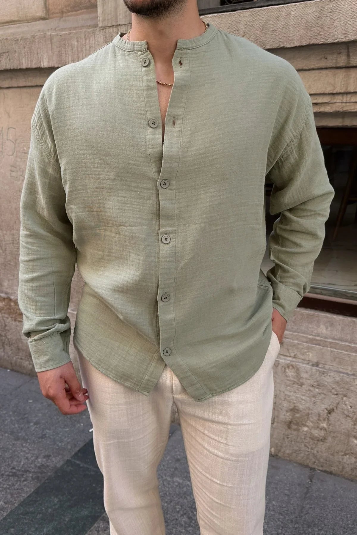 tokma-erkek-yazlik-pamuk-gomlek-hakim-yaka-dugmeli-rahat-kalip-22571 - Livio Ferri