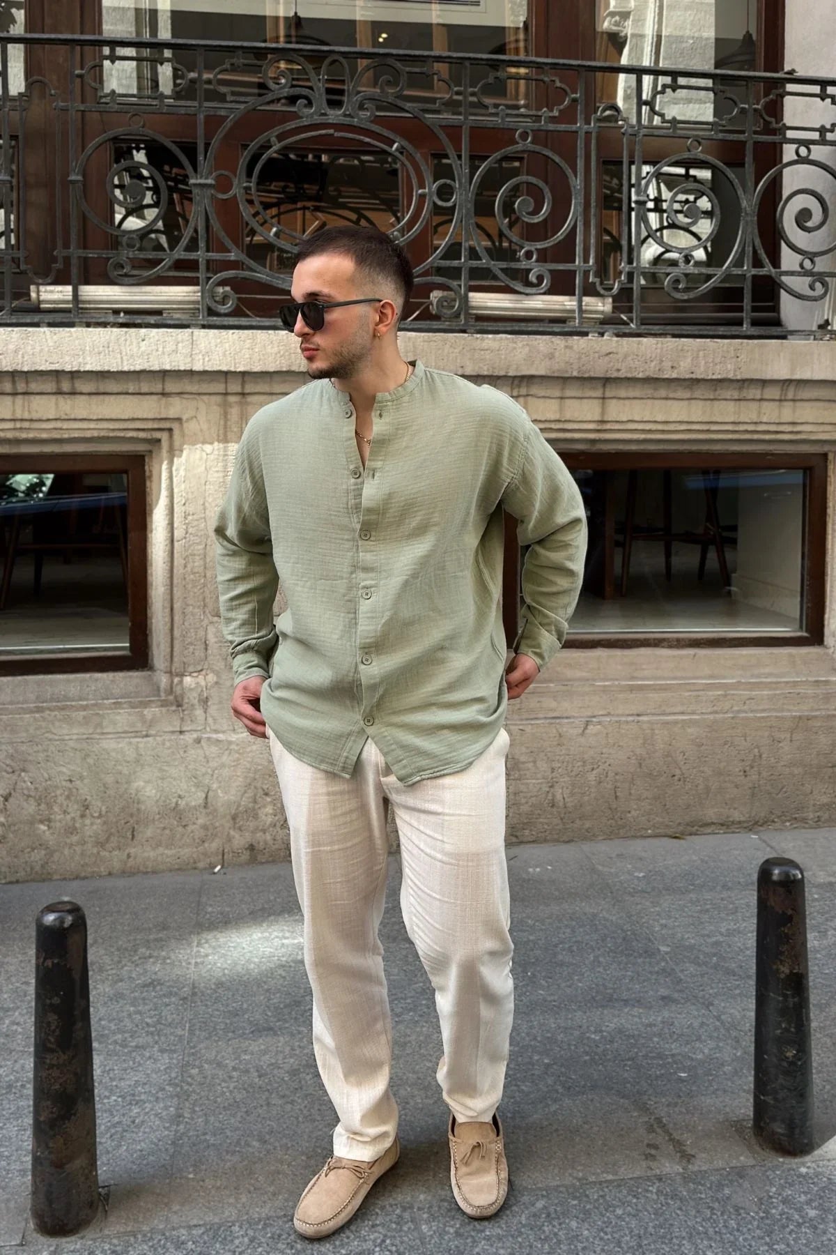 tokma-erkek-yazlik-pamuk-gomlek-hakim-yaka-dugmeli-rahat-kalip-22574 - Livio Ferri