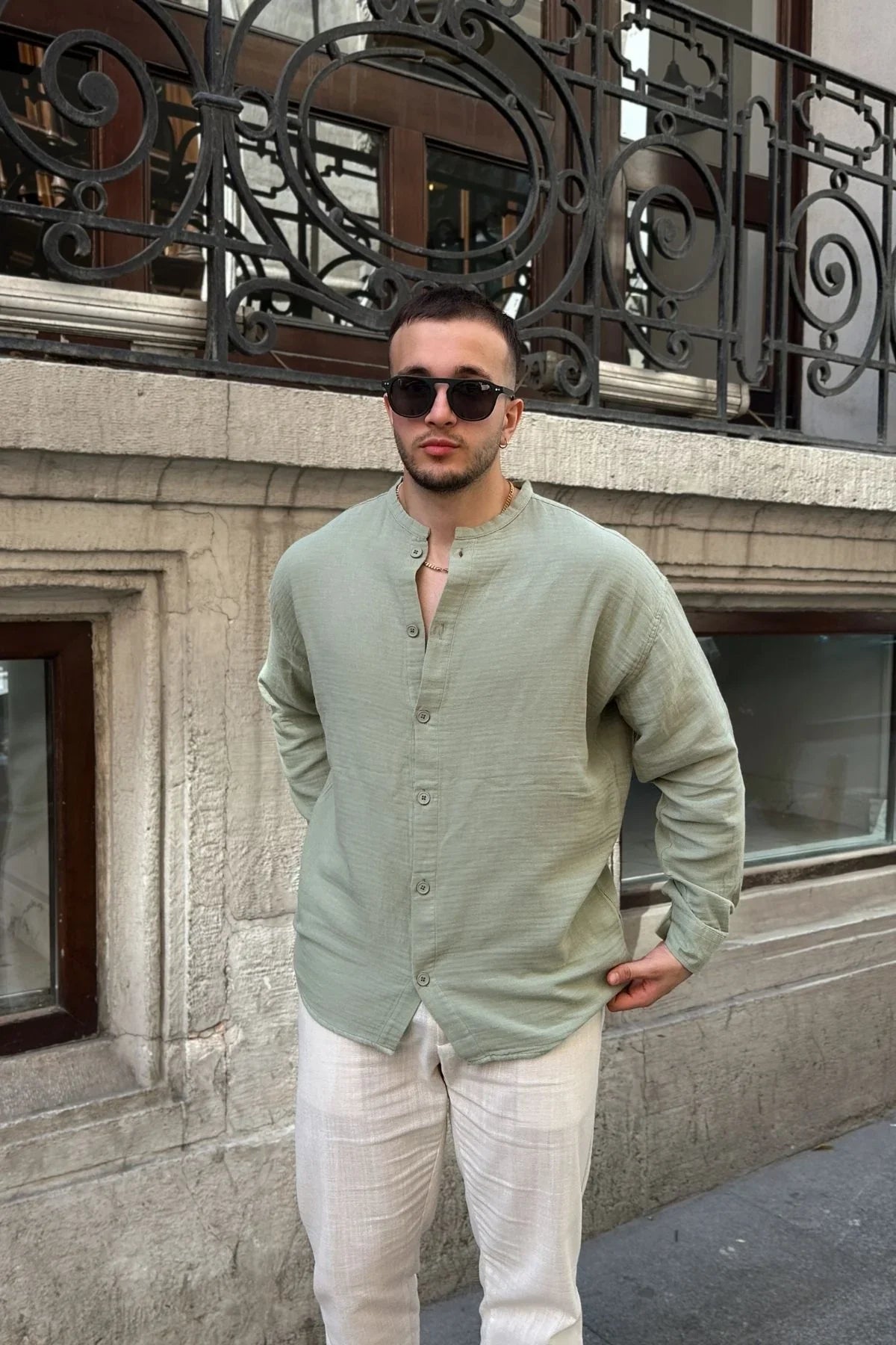 tokma-erkek-yazlik-pamuk-gomlek-hakim-yaka-dugmeli-rahat-kalip-22575 - Livio Ferri