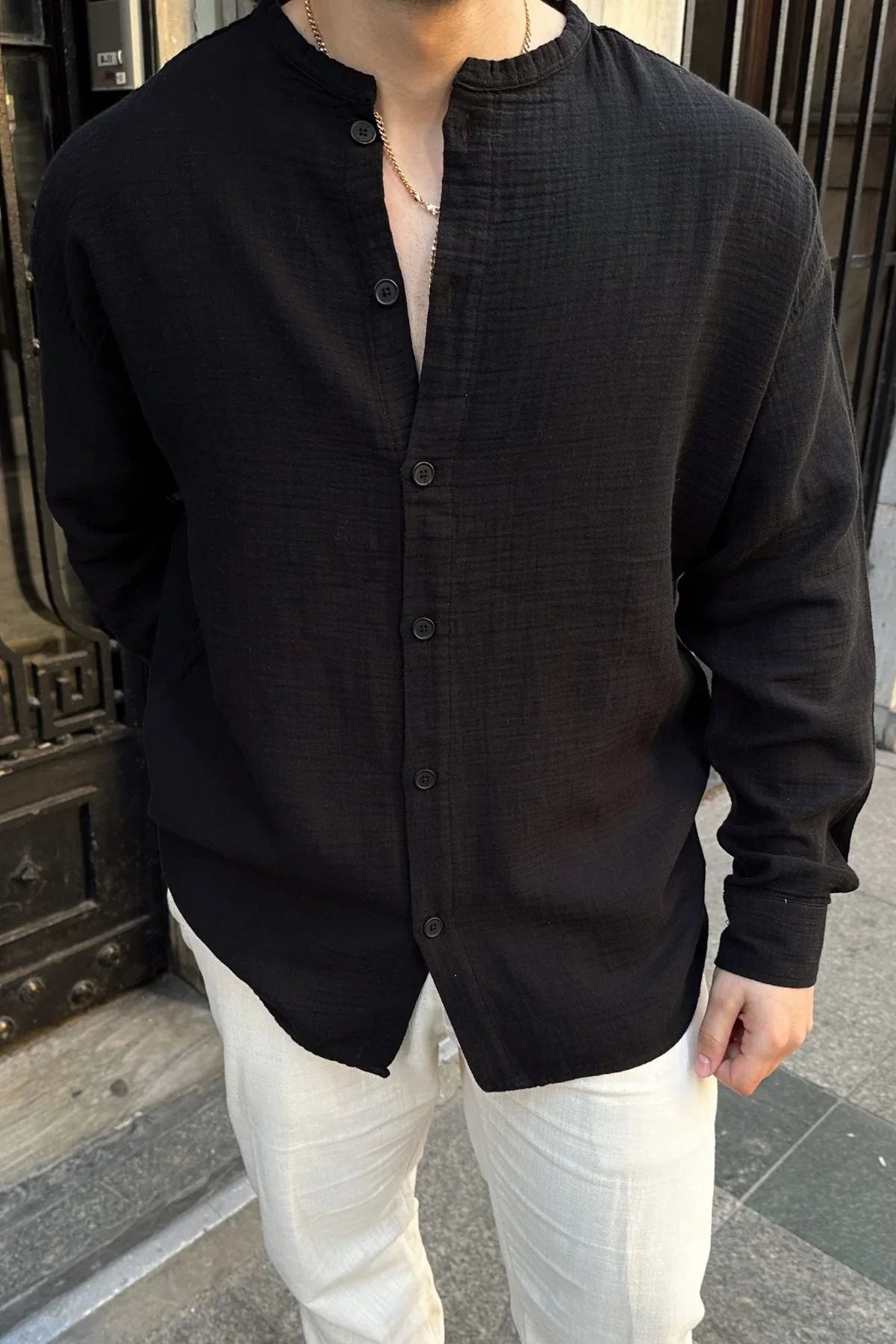 tokma-erkek-yazlik-pamuk-gomlek-hakim-yaka-dugmeli-rahat-kalip-22576 - Livio Ferri