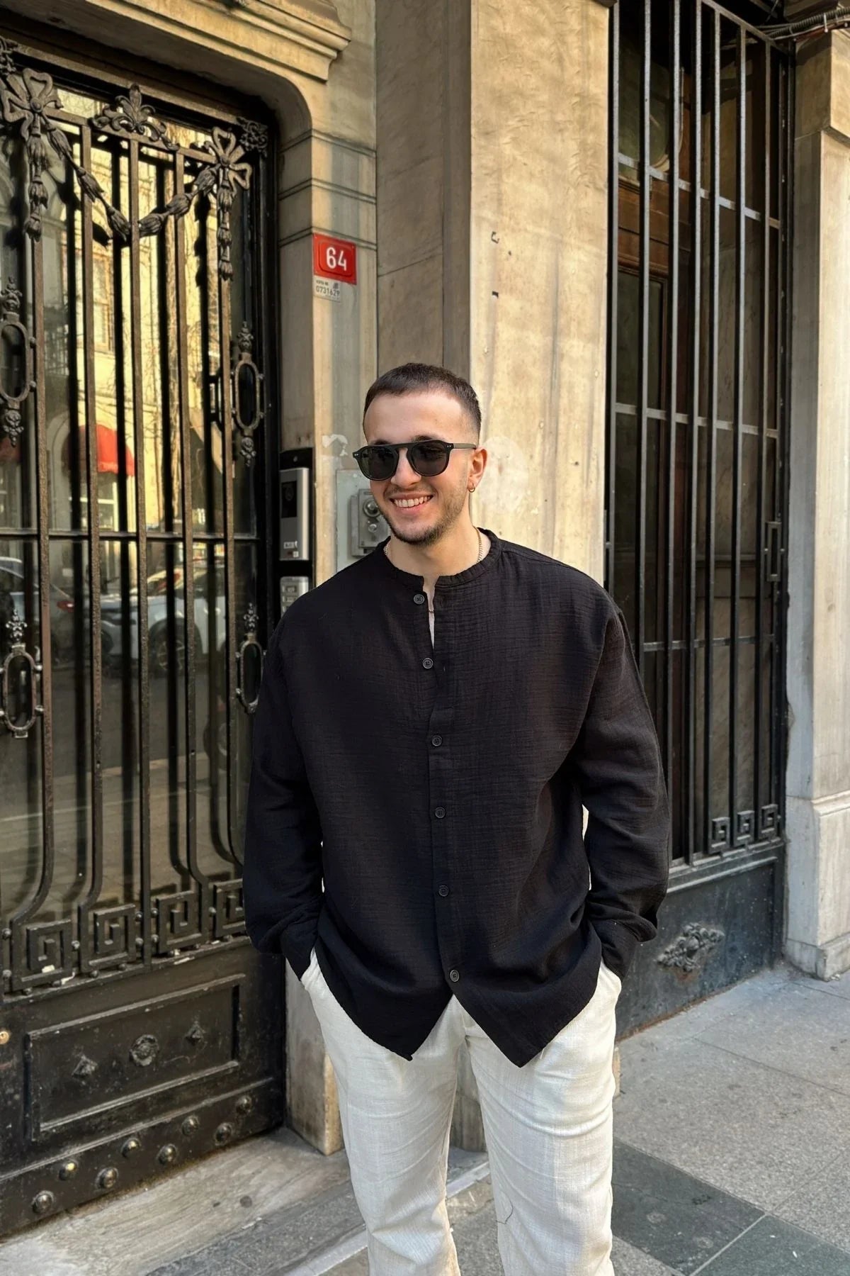 tokma-erkek-yazlik-pamuk-gomlek-hakim-yaka-dugmeli-rahat-kalip-22581 - Livio Ferri