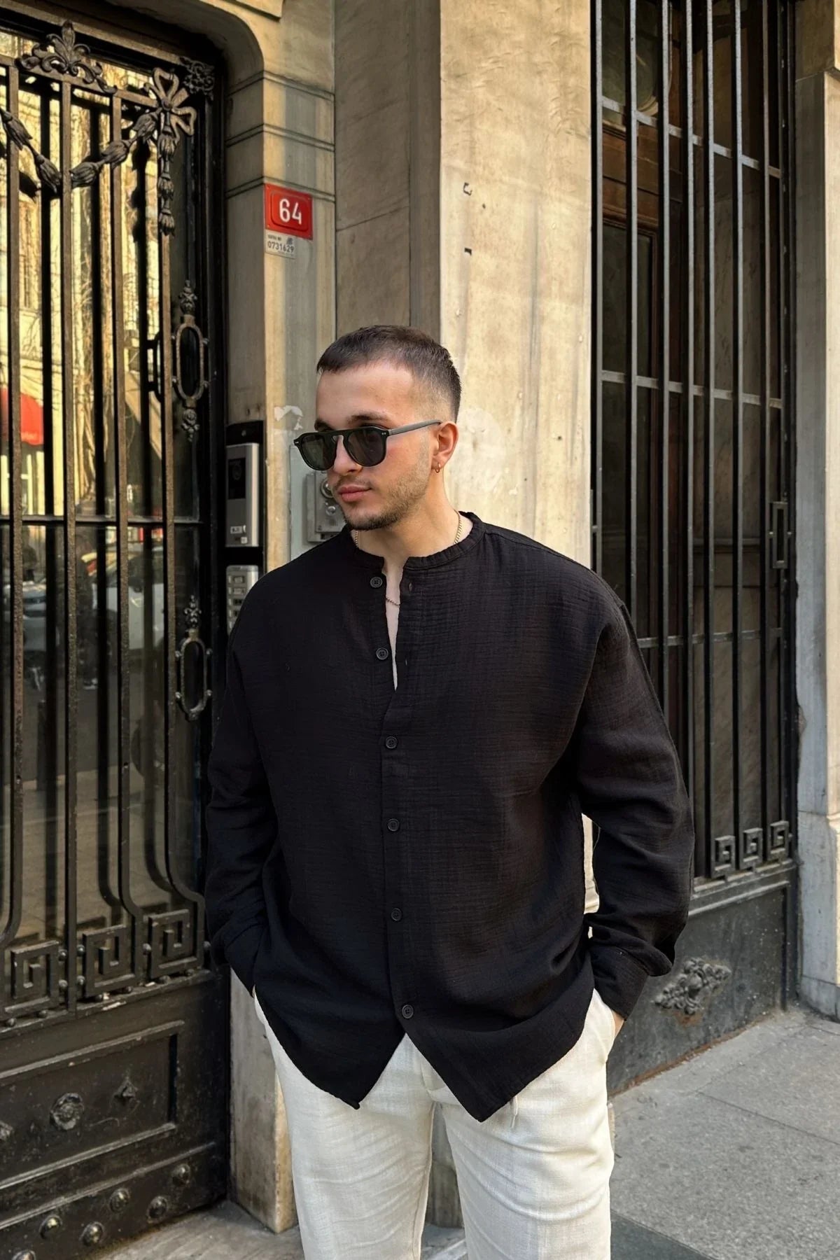 tokma-erkek-yazlik-pamuk-gomlek-hakim-yaka-dugmeli-rahat-kalip-22582 - Livio Ferri