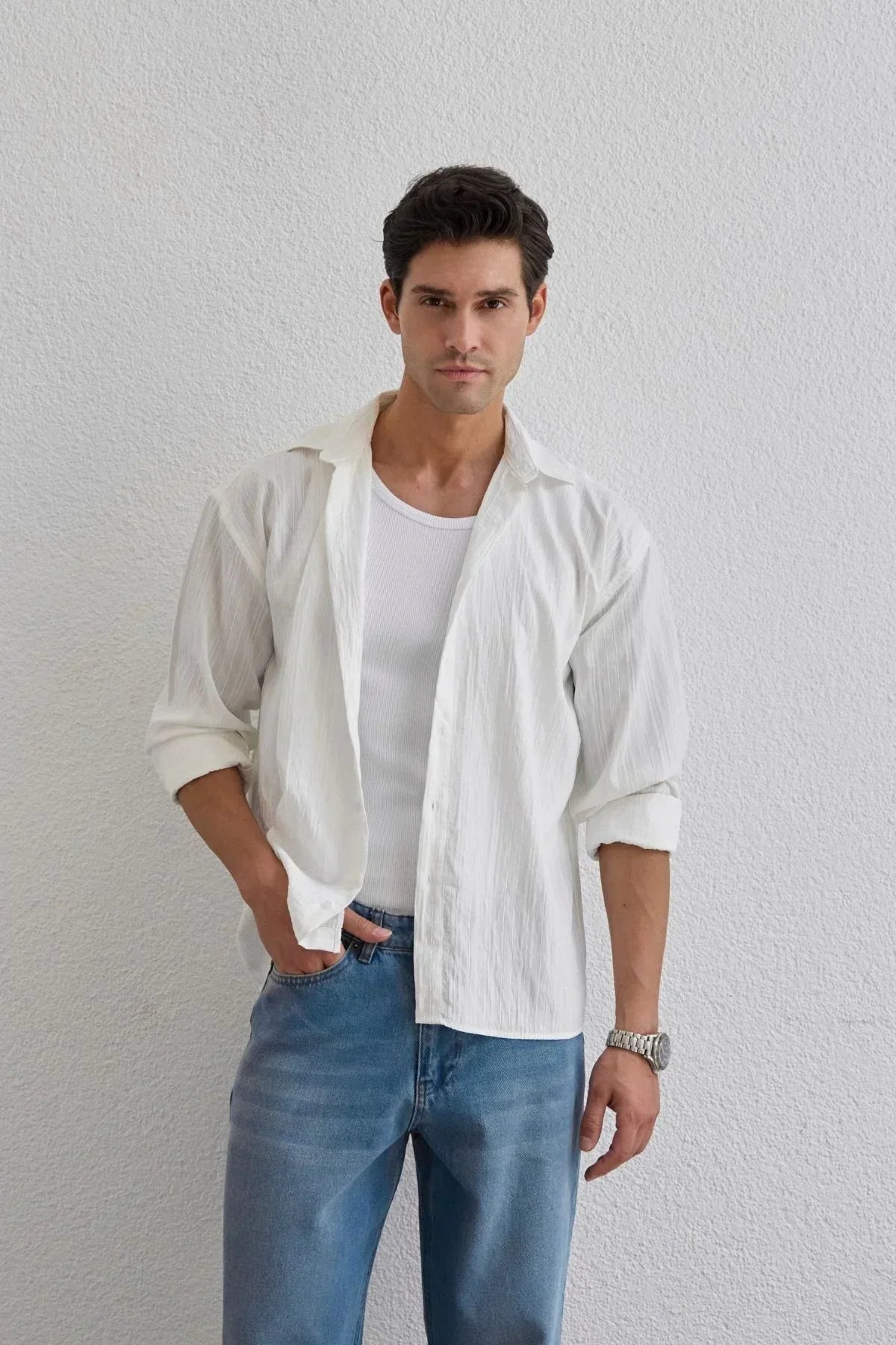 Tugur Erkek Çizgili Oversize Premium Gömlek Soft Touch Refined Comfort - Livio Ferri
