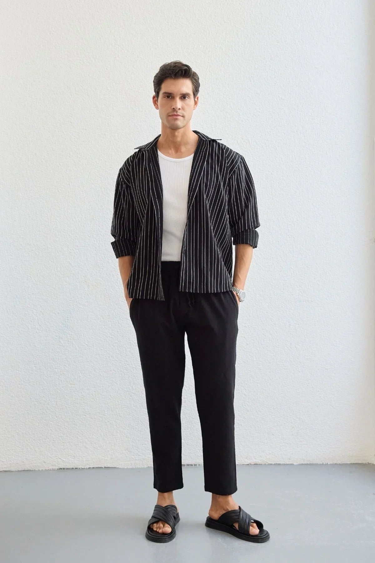 Tugur Erkek Çizgili Oversize Premium Gömlek Soft Touch Refined Comfort - Livio Ferri